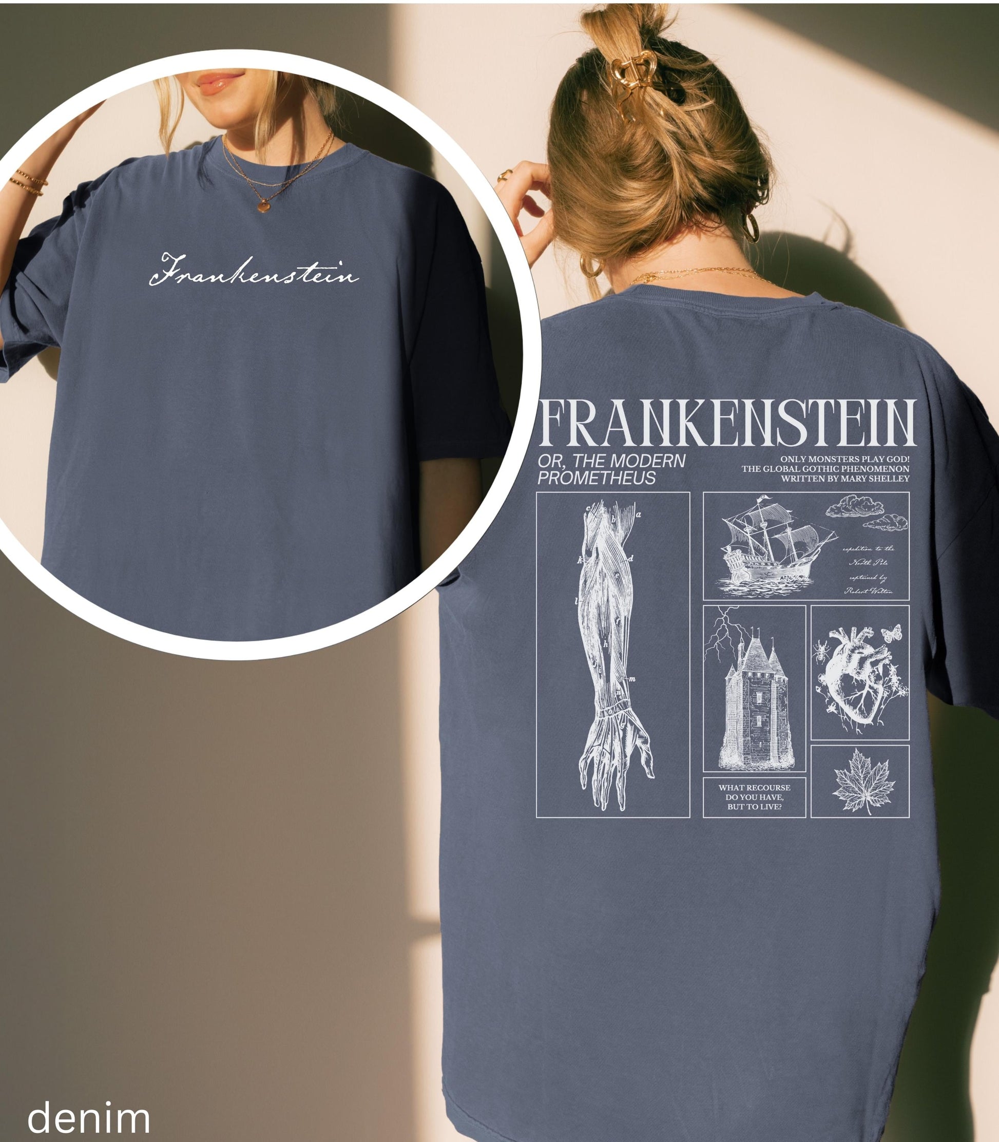 Frankenstein Comfort Colors Tee Insects Maple Leaf Horror Gothic Monster Movie Lover Bookish Merch Halloween Dark Academia Mary Shelley 2025