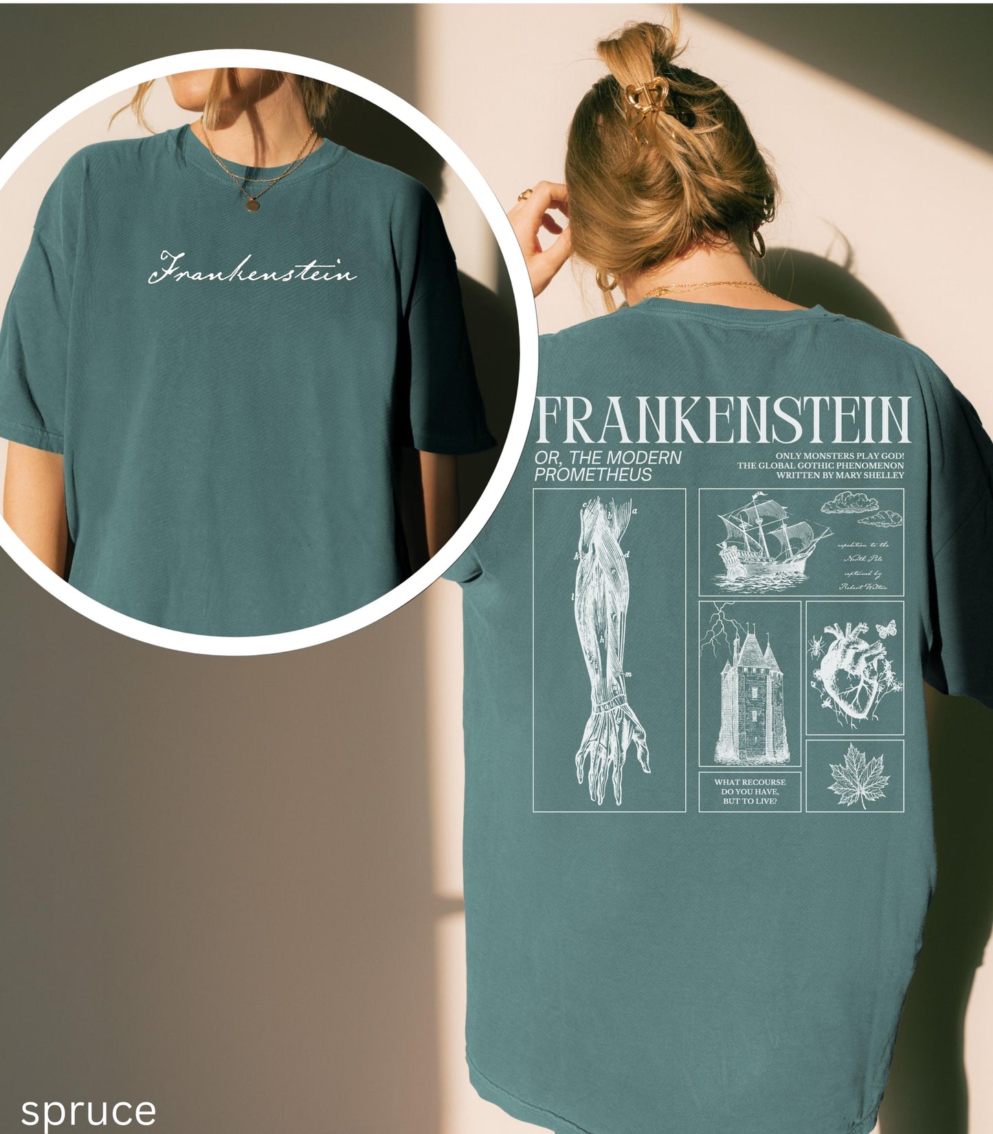 Frankenstein Comfort Colors Tee Insects Maple Leaf Horror Gothic Monster Movie Lover Bookish Merch Halloween Dark Academia Mary Shelley 2025