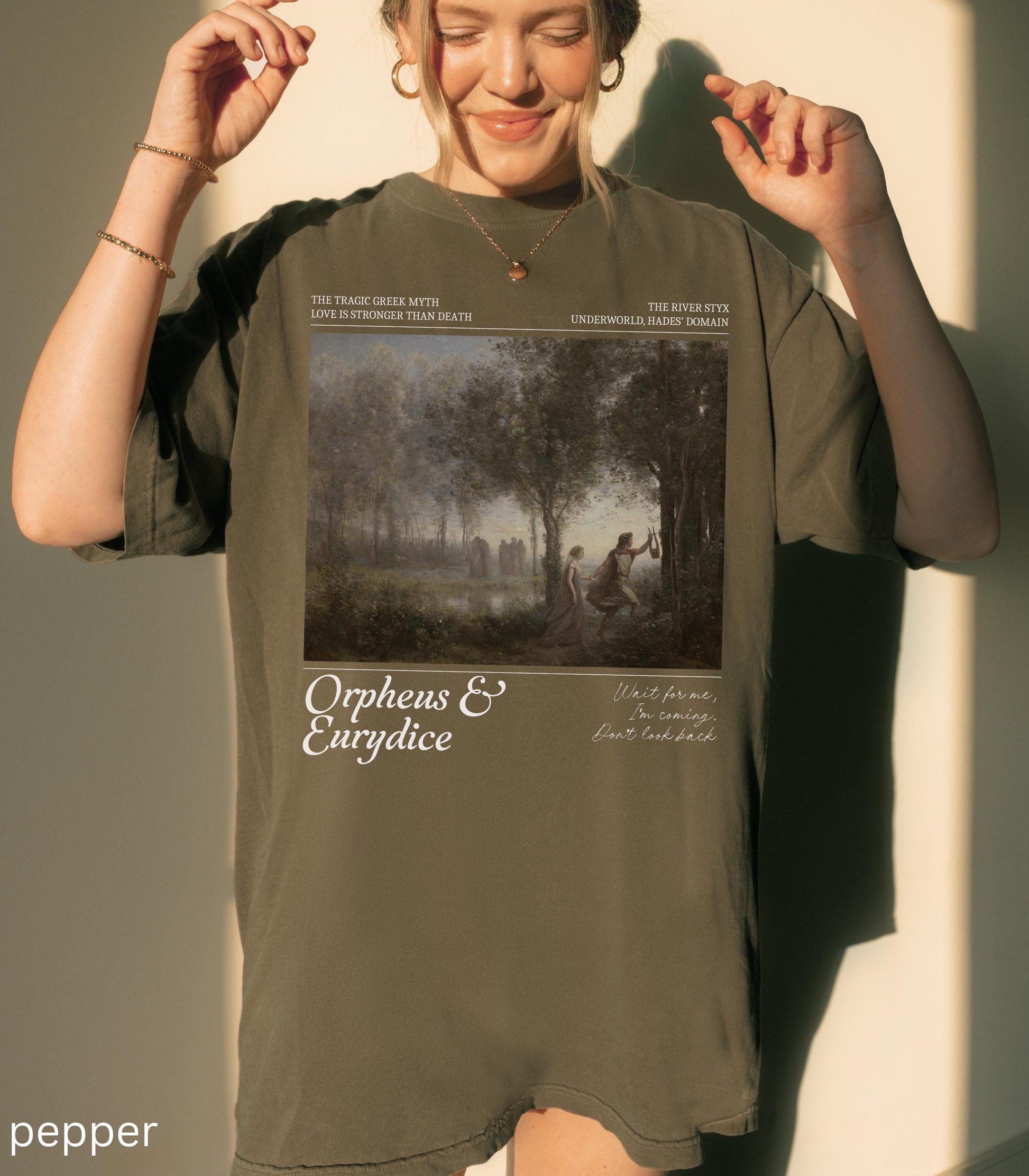 Orpheus and Eurydice Comfort Colors Tee Subtle Greek Mythology Hades Persephone Dark Academia Underworld Styx Hell Back Musical Theatre Kid