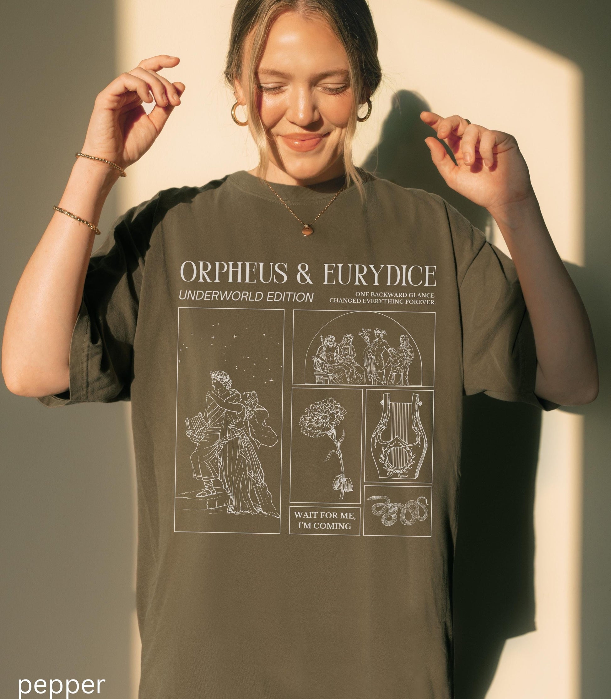 Orpheus and Eurydice Comfort Colors Greek Mythology Tee * Don't Look Back Subtle Hades Persephone Dark Academia Drama Musical Theatre Gift