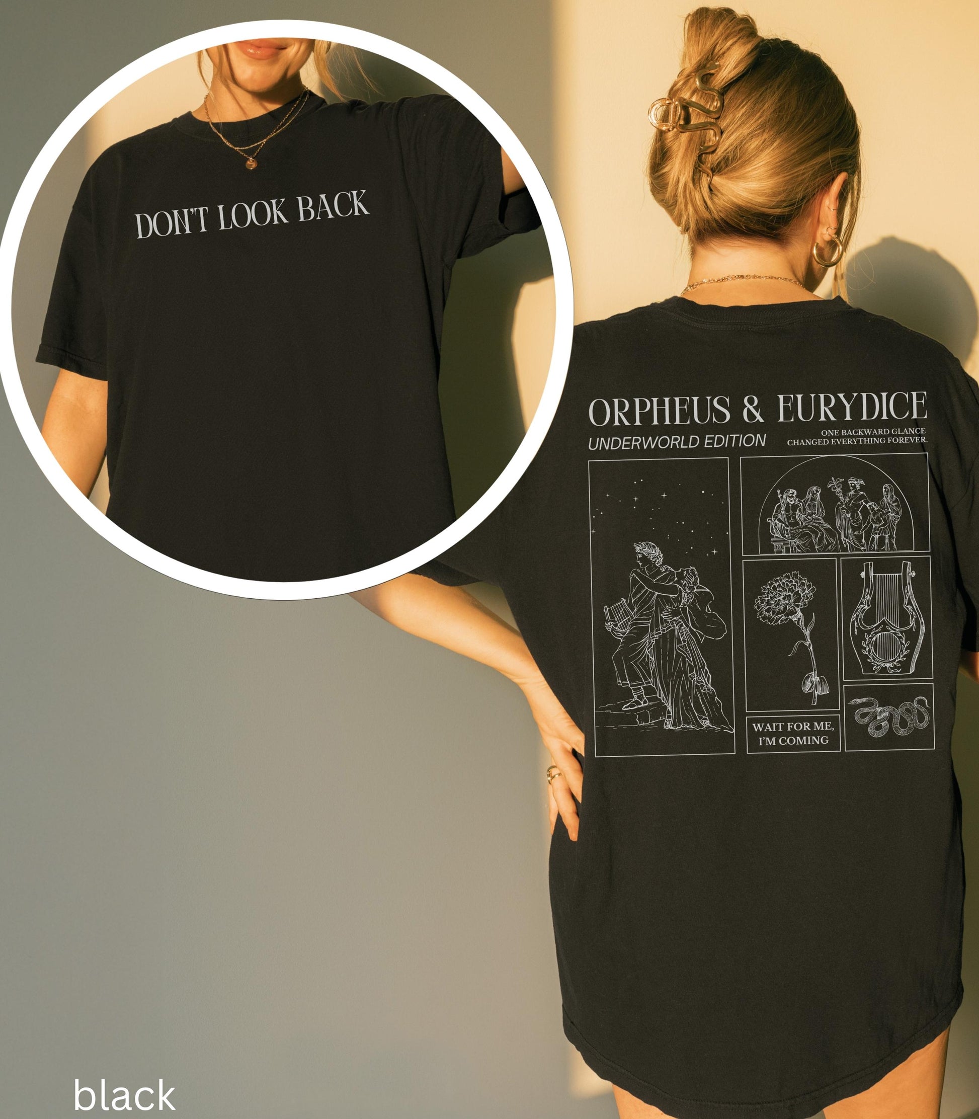 Orpheus Eurydice Words on Back Comfort Colors Tee Greek Mythology Hades Persephone Underworld Wait for Me Musical Theater Drama Teacher Gift