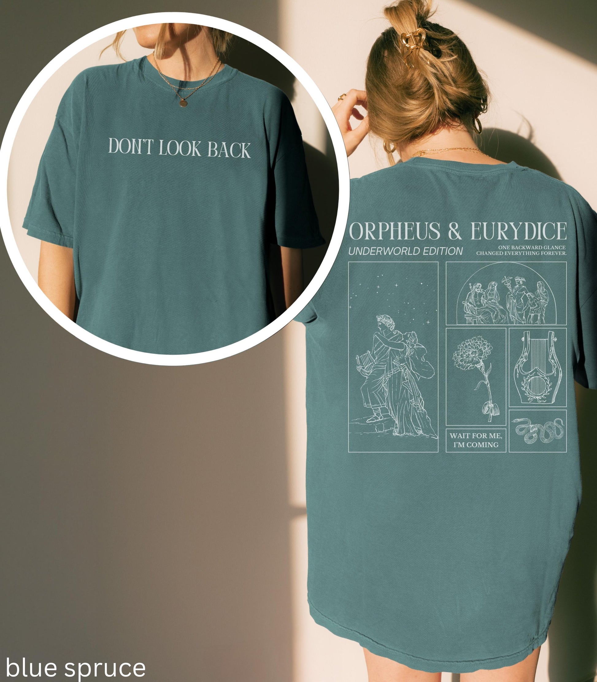 Orpheus Eurydice Words on Back Comfort Colors Tee Greek Mythology Hades Persephone Underworld Wait for Me Musical Theater Drama Teacher Gift