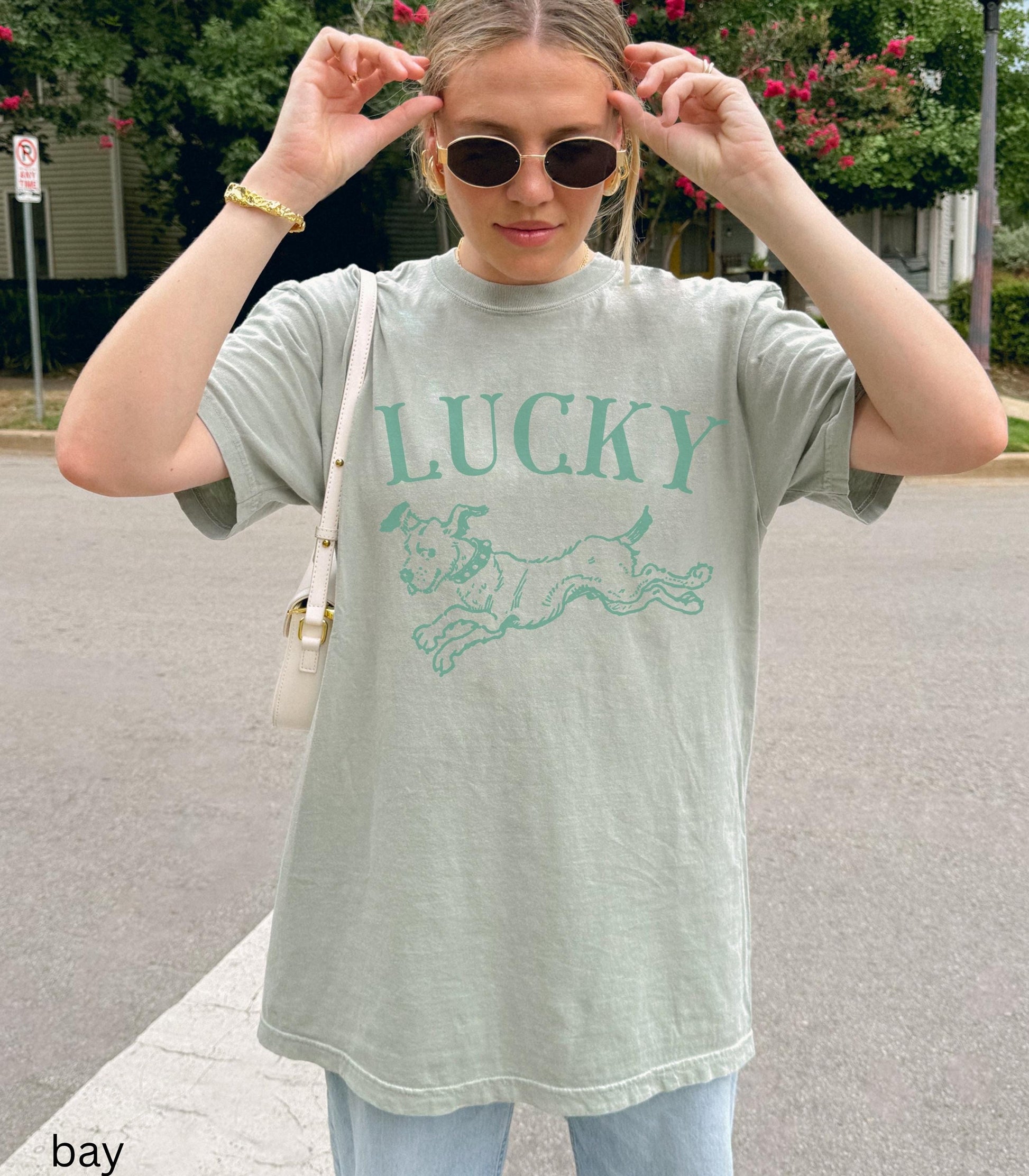 Lucky Dog St Paddy's Day Oversized Comfort Colors Graphic Tee Lucky Girl Tini Bit Irish Goodbye Dog Lover Dog Mom Good Luck Clover Shamrock