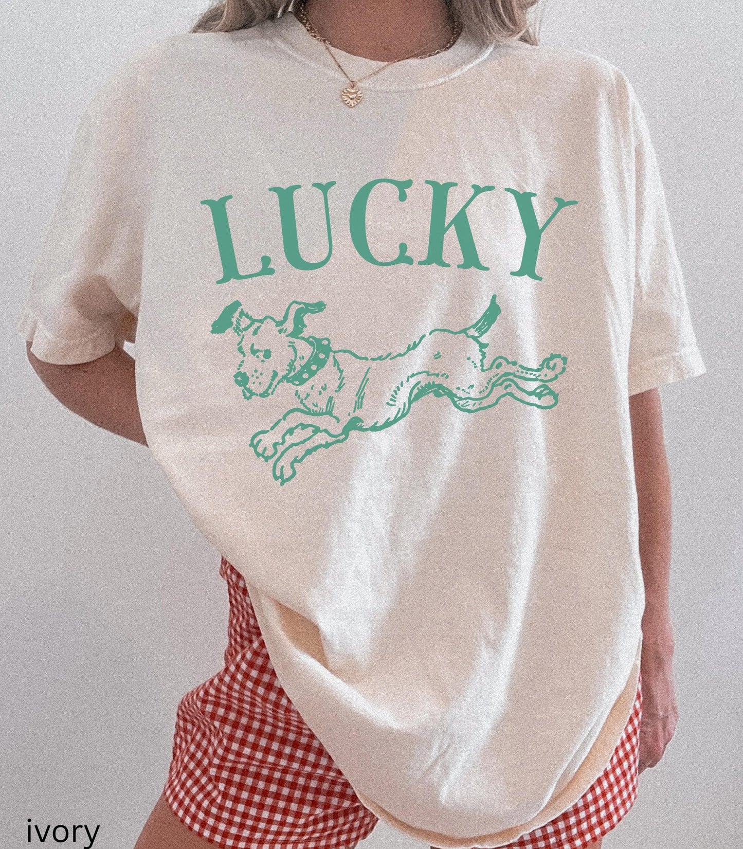 Lucky Dog St Paddy's Day Oversized Comfort Colors Graphic Tee Lucky Girl Tini Bit Irish Goodbye Dog Lover Dog Mom Good Luck Clover Shamrock