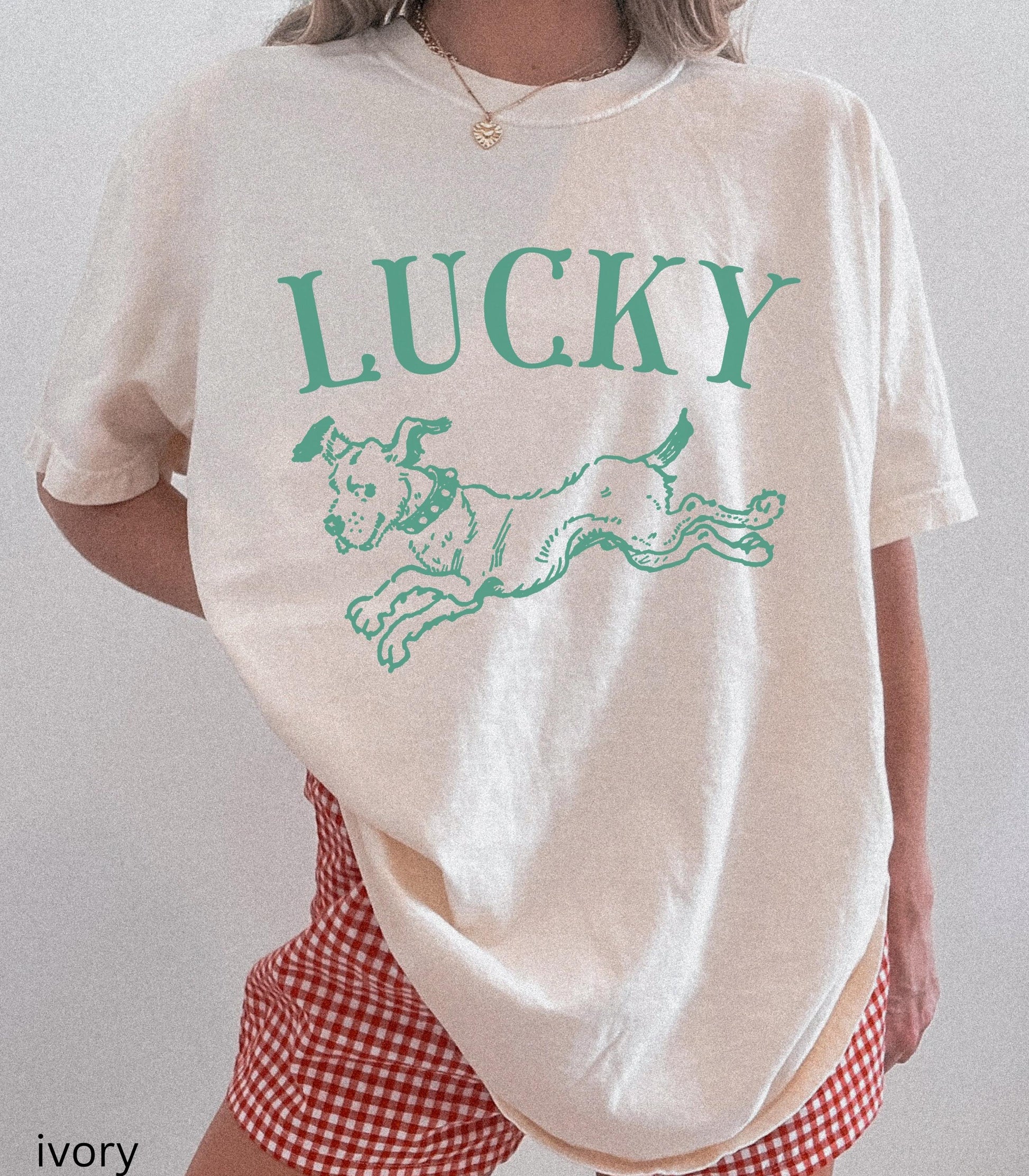 Lucky Dog St Paddy's Day Oversized Comfort Colors Graphic Tee Lucky Girl Tini Bit Irish Goodbye Dog Lover Dog Mom Good Luck Clover Shamrock