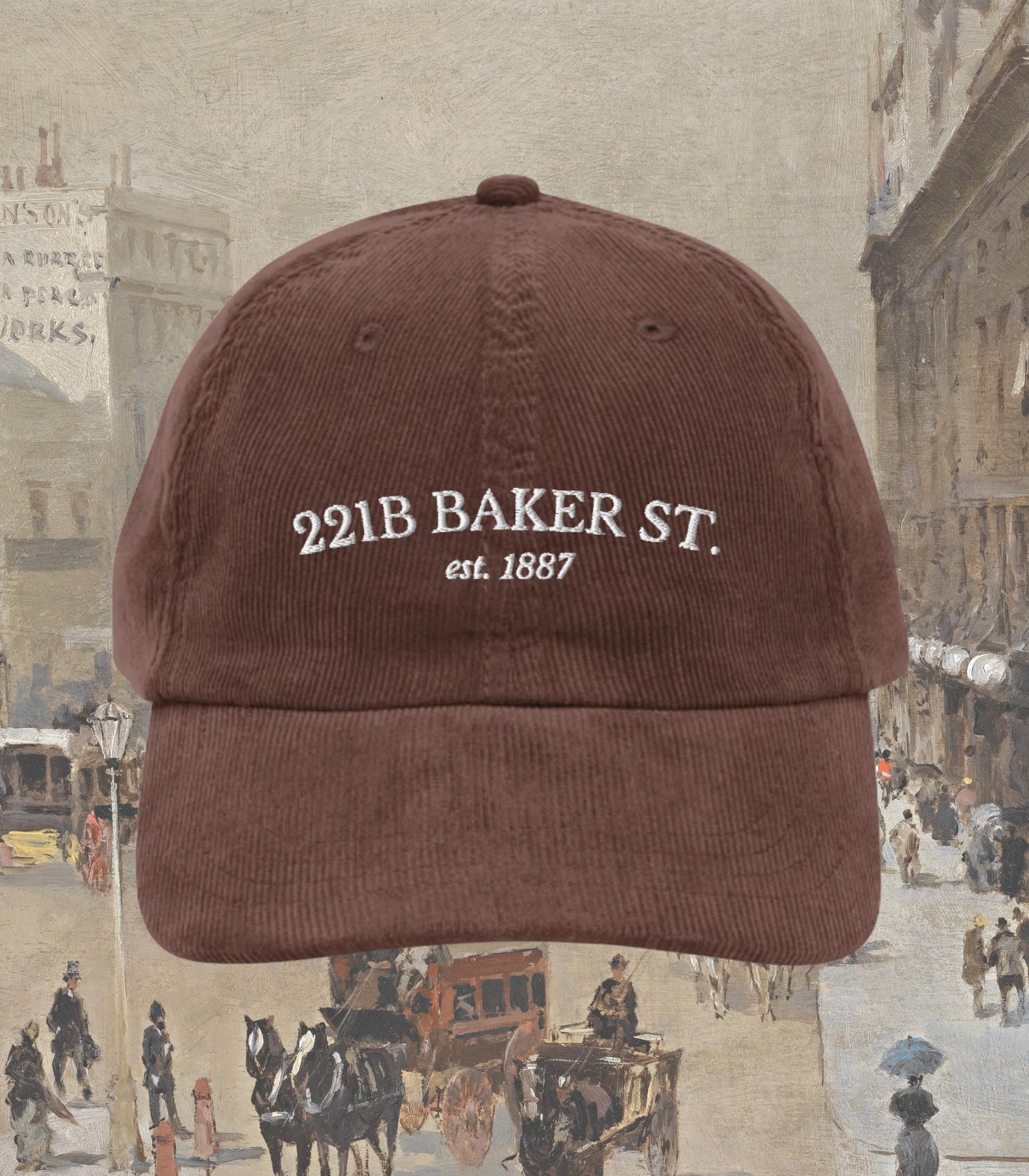 Sherlock Holmes 221b Baker Street Embroidered Corduroy Hat Classic Literature Merch Bookworm Gift Detective Mystery Reader Elementary Watson