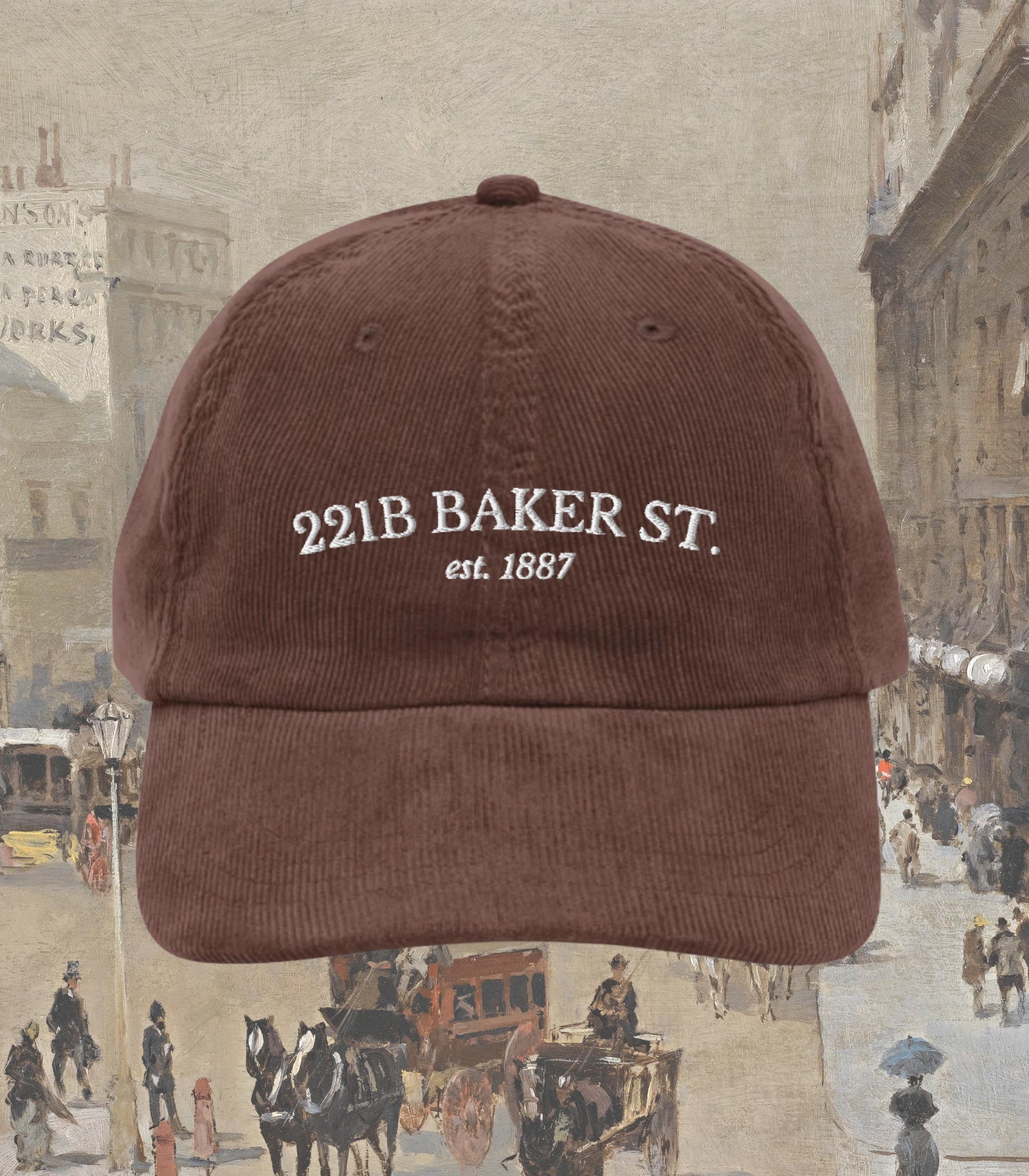 Sherlock Holmes 221b Baker Street Embroidered Corduroy Hat Classic Literature Merch Bookworm Gift Detective Mystery Reader Elementary Watson