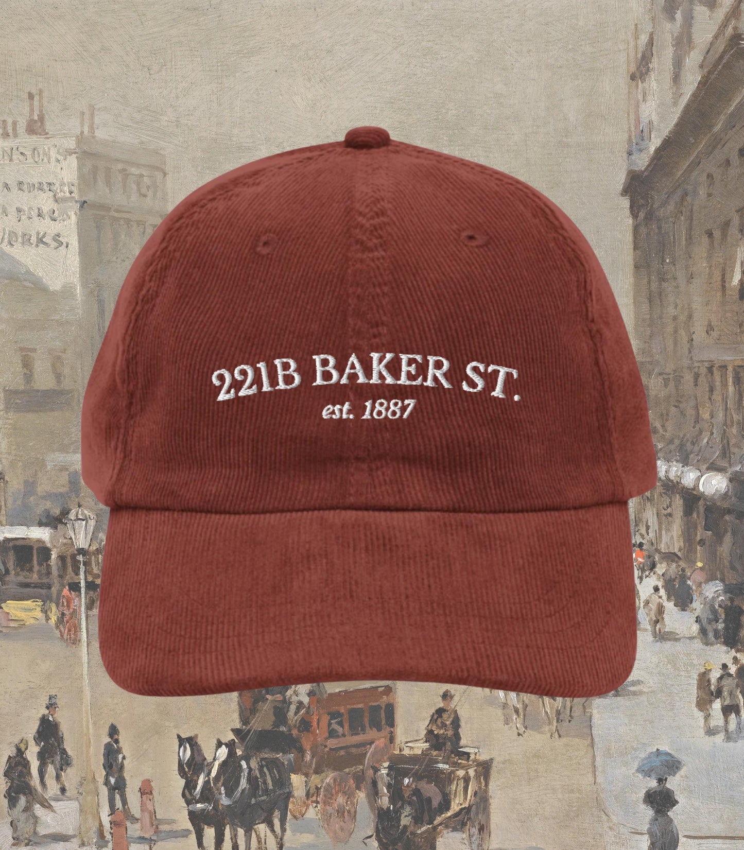 Sherlock Holmes 221b Baker Street Embroidered Corduroy Hat Classic Literature Merch Bookworm Gift Detective Mystery Reader Elementary Watson