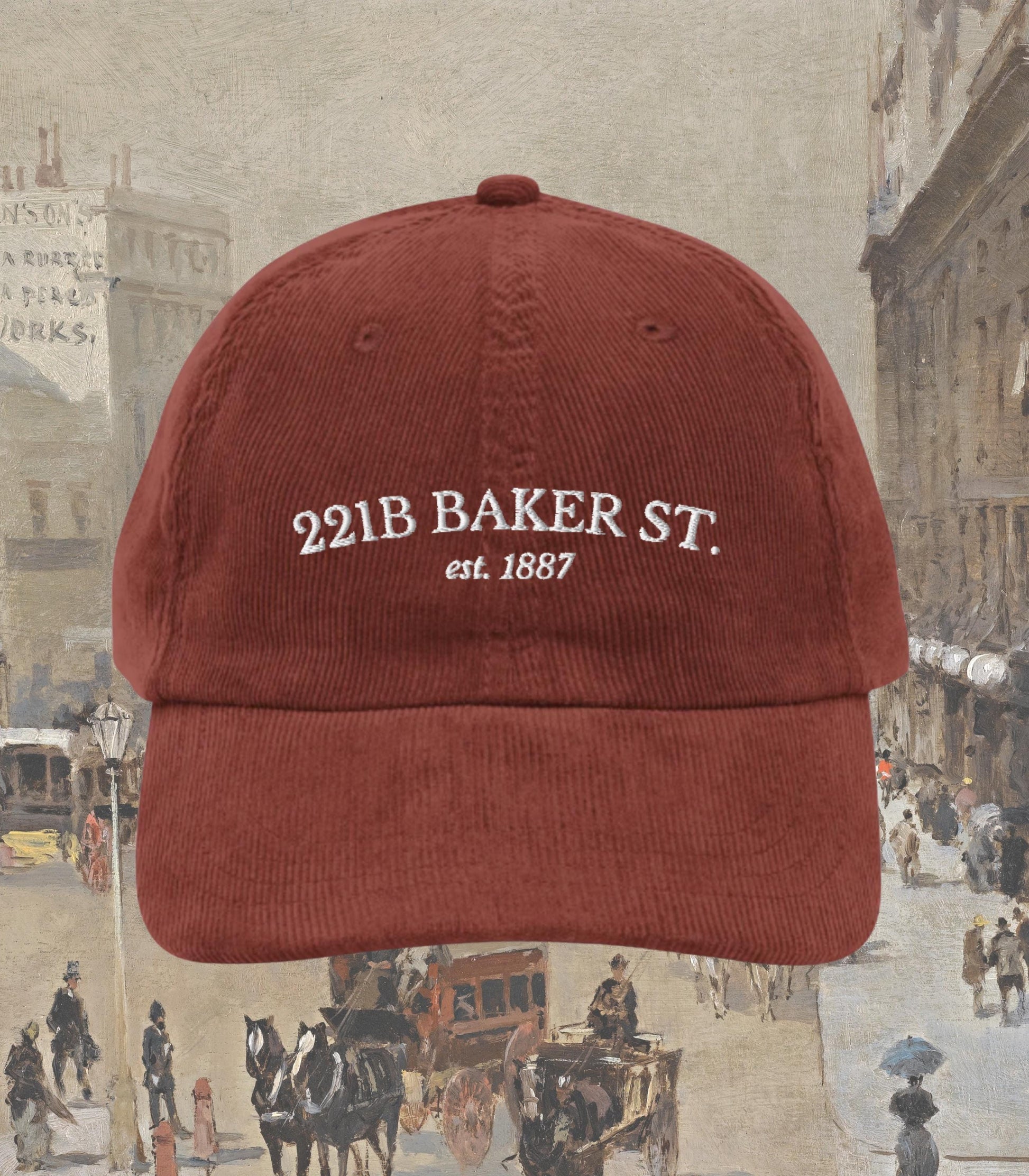 Sherlock Holmes 221b Baker Street Embroidered Corduroy Hat Classic Literature Merch Bookworm Gift Detective Mystery Reader Elementary Watson