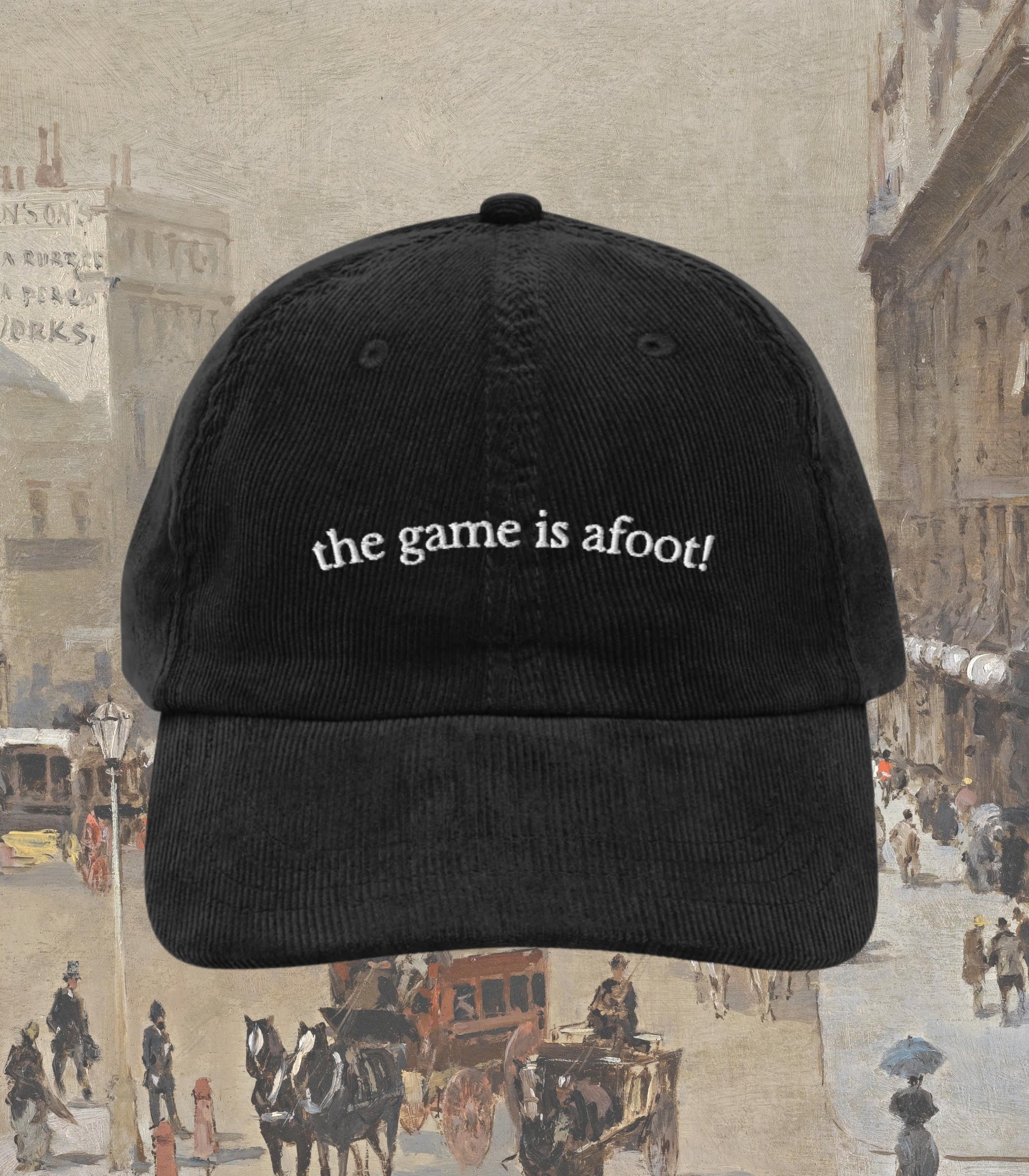 Sherlock Holmes The Game is Afoot Embroidered Corduroy Hat Merch Bookworm Teacher Gift Detective Mystery Reader 221b Elementary Watson