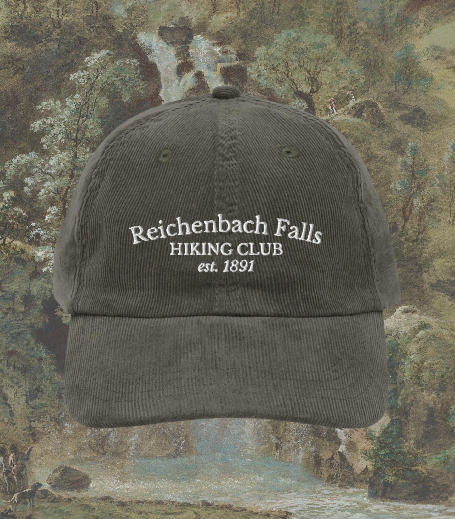 Sherlock Holmes Reichenbach Falls Hiking Club Embroidered Corduroy Hat Dark Academia Funny Hiker Gift Detective Mystery Reader 221b Baker