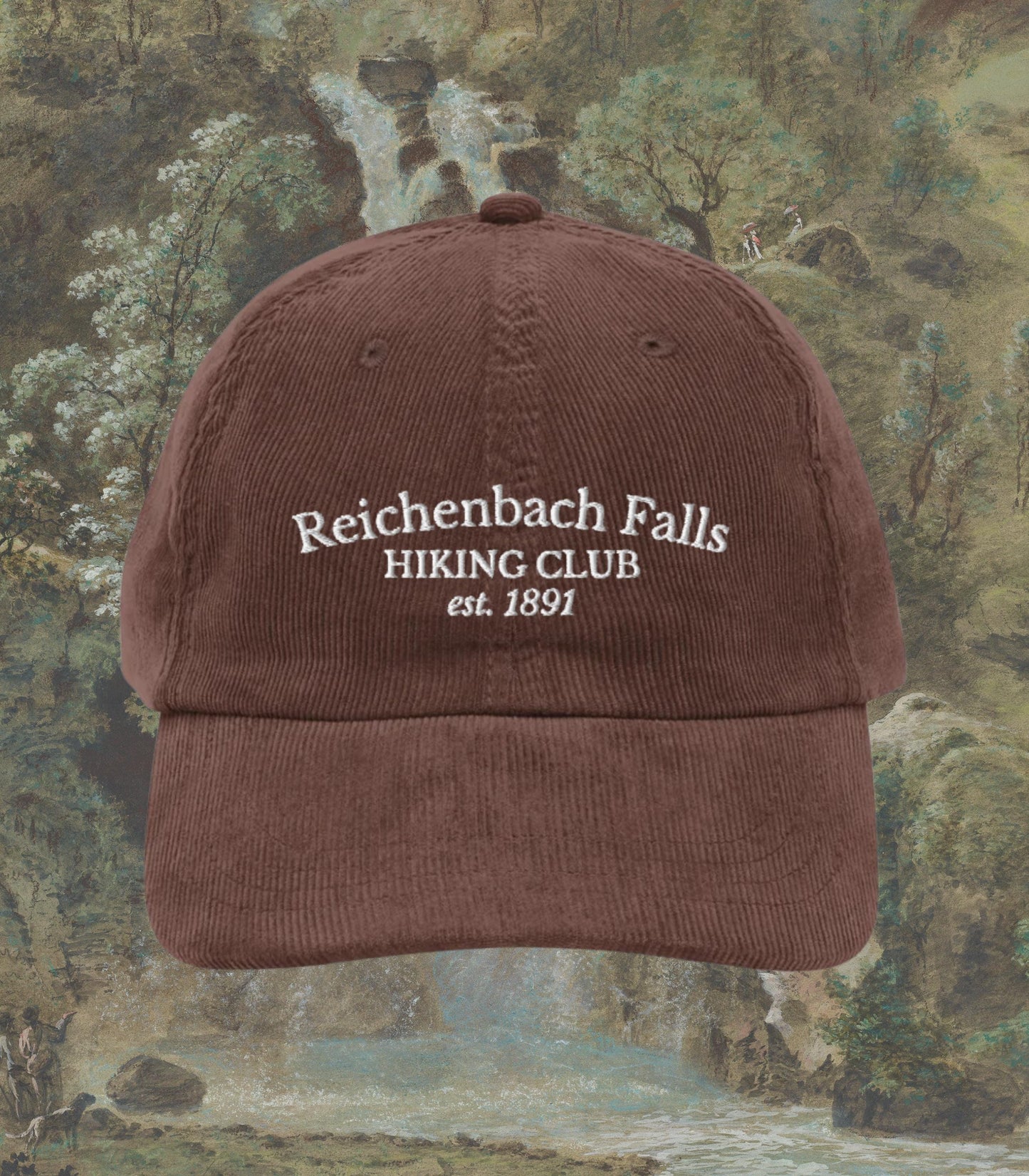 Sherlock Holmes Reichenbach Falls Hiking Club Embroidered Corduroy Hat Dark Academia Funny Hiker Gift Detective Mystery Reader 221b Baker