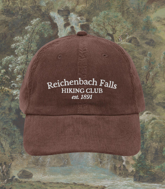Sherlock Holmes Reichenbach Falls Hiking Club Embroidered Corduroy Hat Dark Academia Funny Hiker Gift Detective Mystery Reader 221b Baker