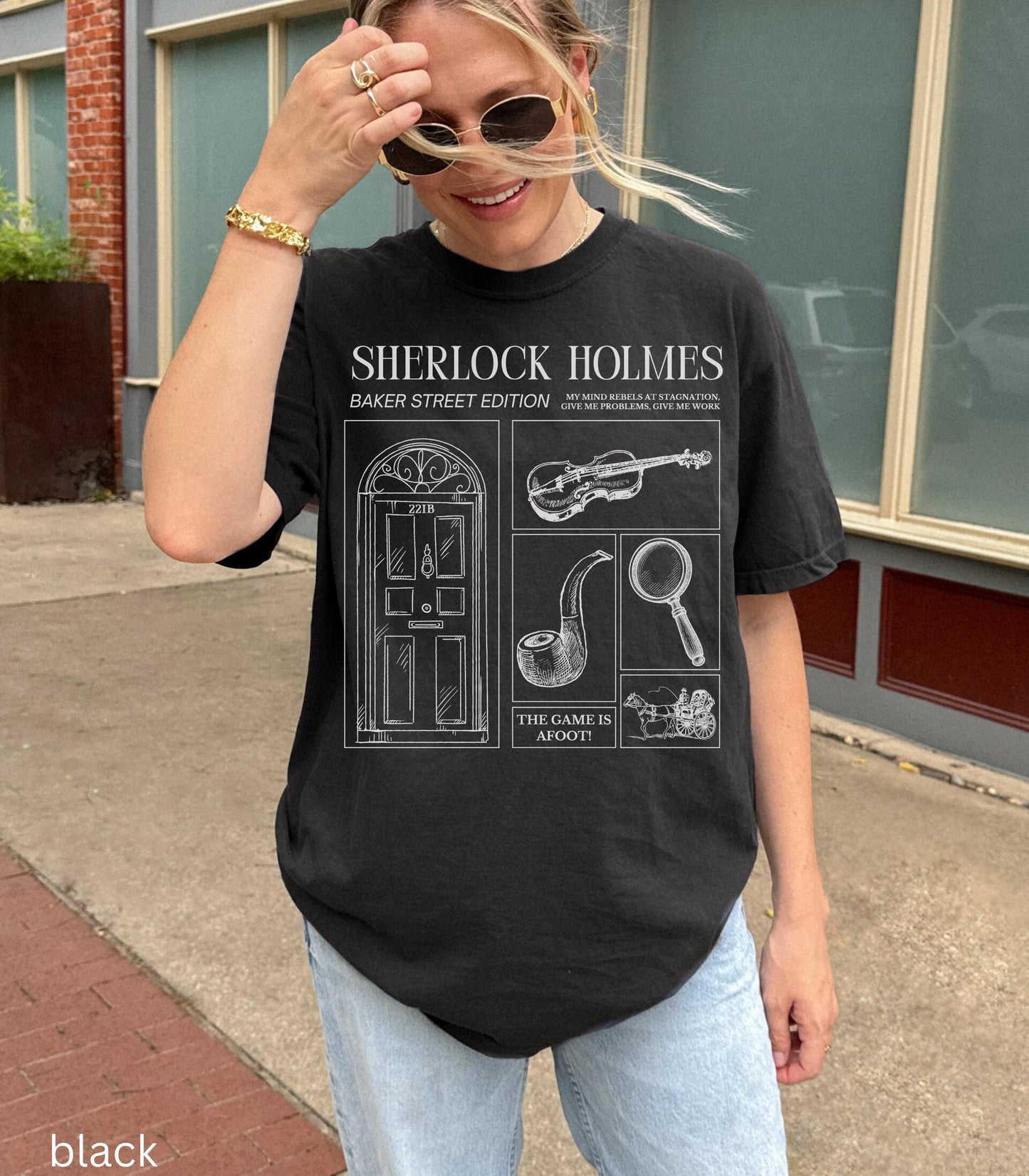 Sherlock Holmes Comfort Colors Tee * Dark Light Academia Game is Afoot Elementary Watson Detective Mystery Reader Bookish Book Club Gift