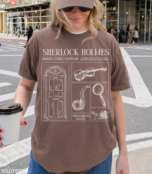 Sherlock Holmes Comfort Colors Tee * Dark Light Academia Game is Afoot Elementary Watson Detective Mystery Reader Bookish Book Club Gift