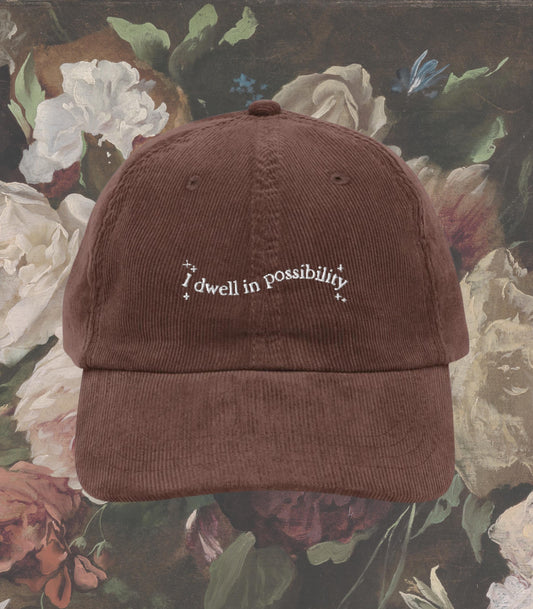 Emily Dickinson I Dwell in Possibility Embroidered Corduroy Hat * Gothic Poetry Poet Dark Academia English Major Teacher Librarian Gift Idea
