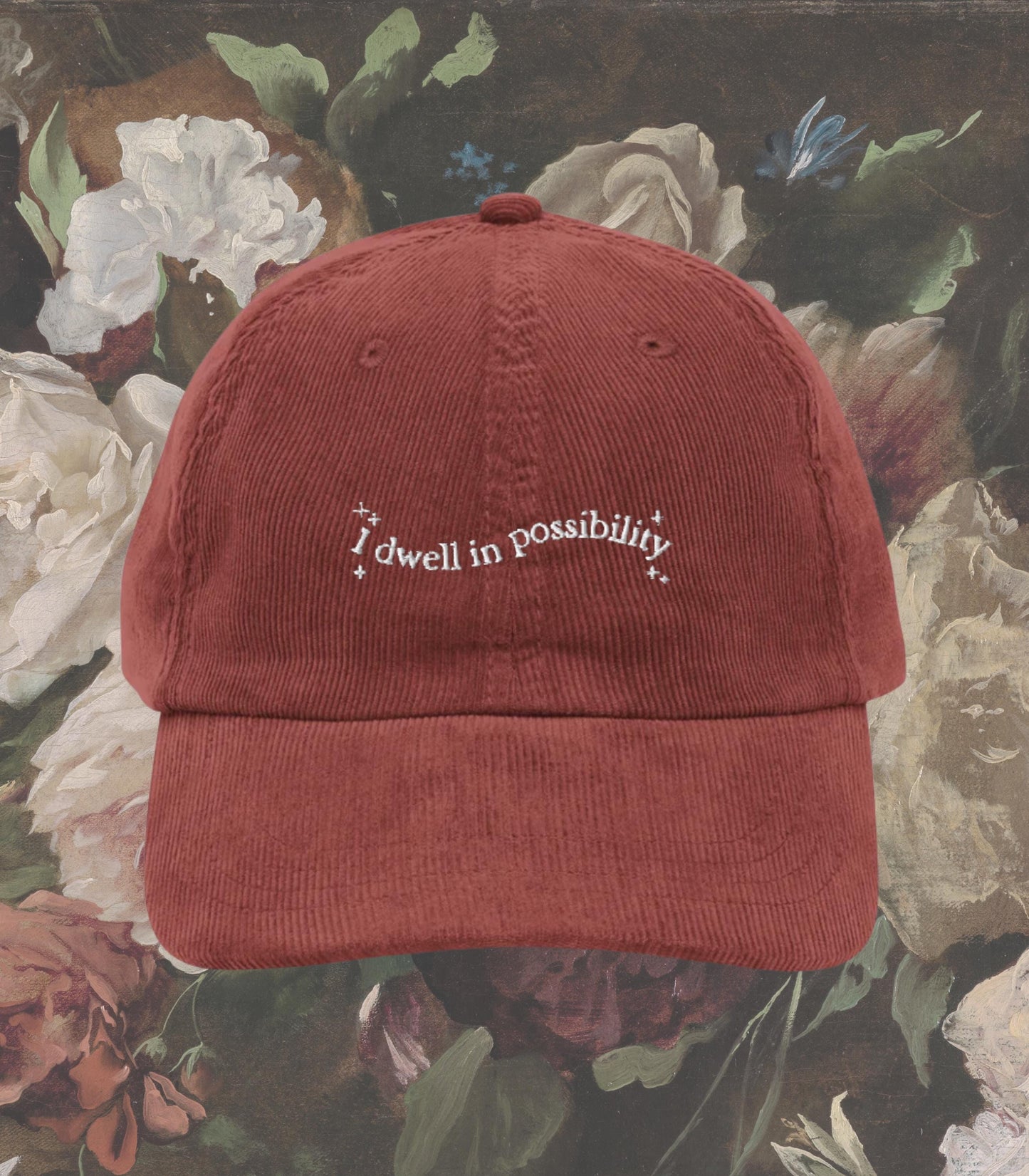 Emily Dickinson I Dwell in Possibility Embroidered Corduroy Hat * Gothic Poetry Poet Dark Academia English Major Teacher Librarian Gift Idea