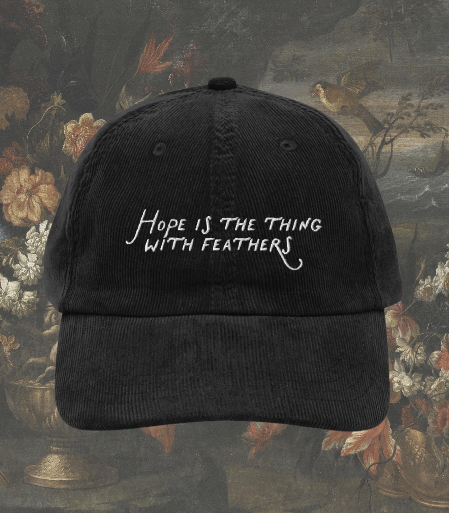 Emily Dickinson Hope Feathers Quote Embroidered Corduroy Hat * Gothic Lit Book Lover English Major Teacher Librarian Writer Reader Gift Idea