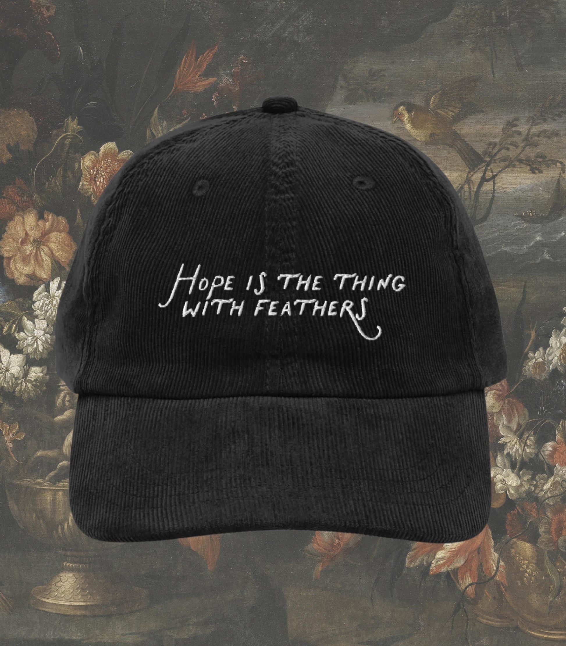 Emily Dickinson Hope Feathers Quote Embroidered Corduroy Hat * Gothic Lit Book Lover English Major Teacher Librarian Writer Reader Gift Idea