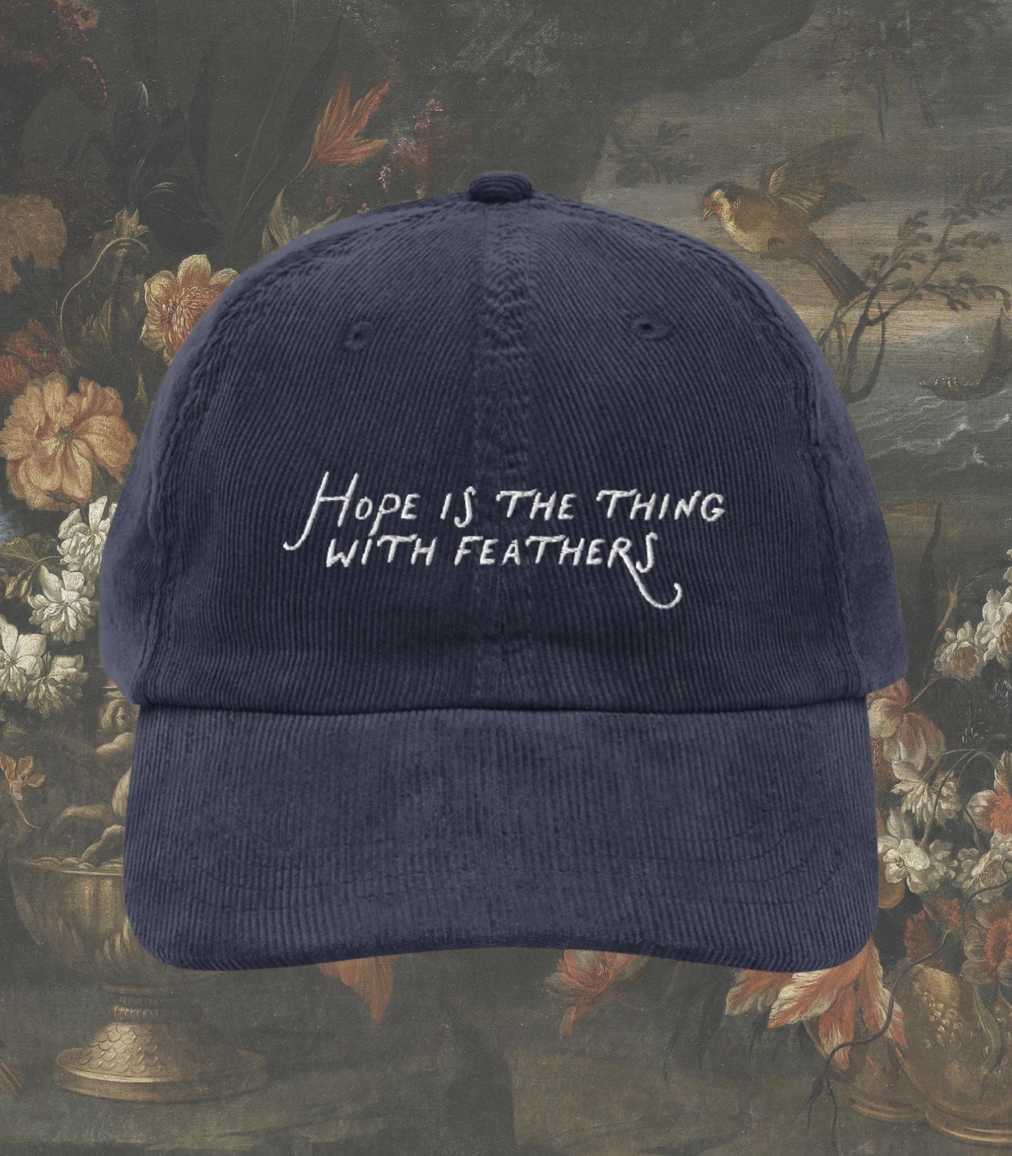 Emily Dickinson Hope Feathers Quote Embroidered Corduroy Hat * Gothic Lit Book Lover English Major Teacher Librarian Writer Reader Gift Idea