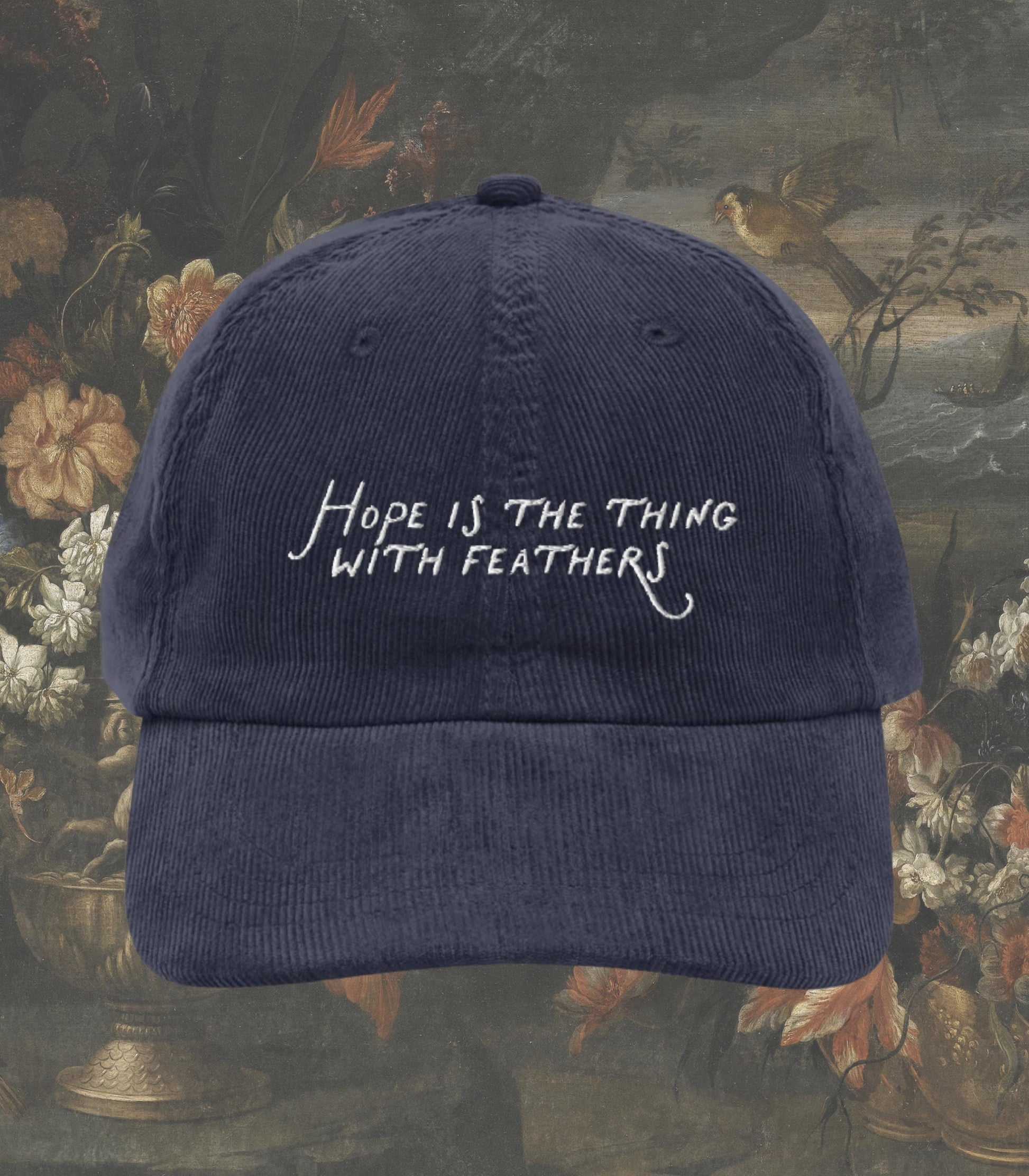 Emily Dickinson Hope Feathers Quote Embroidered Corduroy Hat * Gothic Lit Book Lover English Major Teacher Librarian Writer Reader Gift Idea