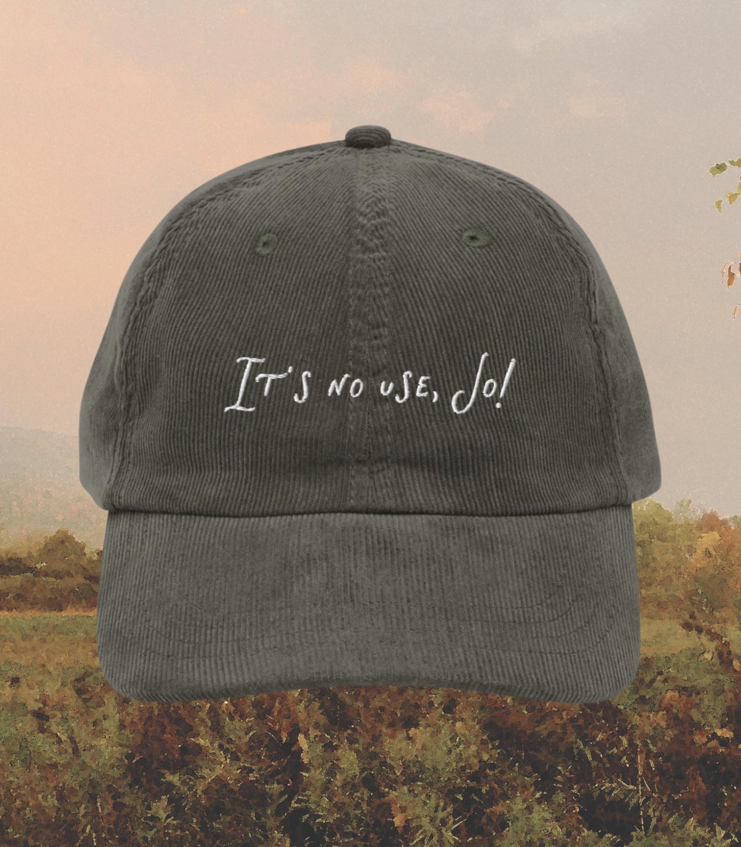 Little Women It's No Use Jo Corduroy Coquette Embroidered Hat * Cottagecore March Sisters Orchard House Book Fandom Merch Bookish Gift