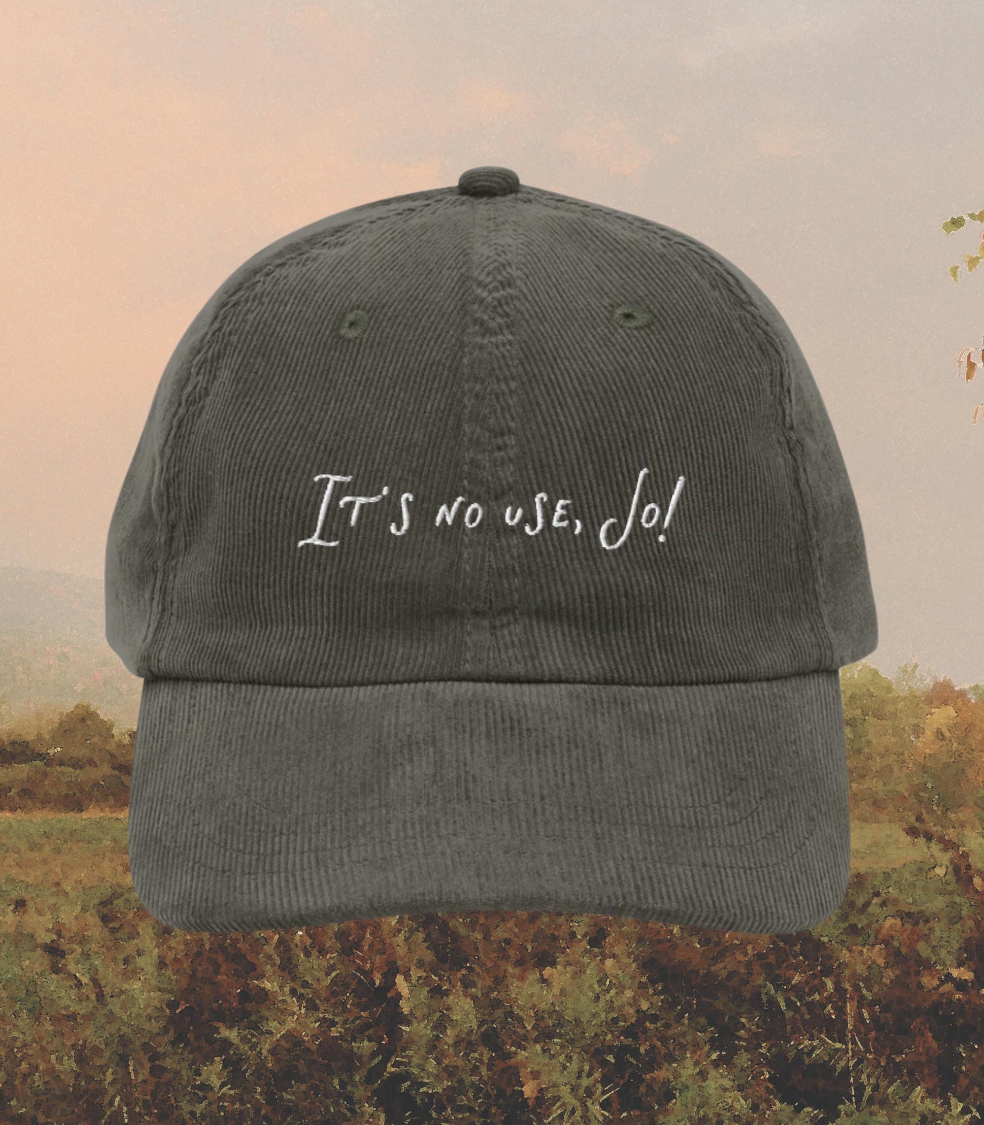 Little Women It's No Use Jo Corduroy Coquette Embroidered Hat * Cottagecore March Sisters Orchard House Book Fandom Merch Bookish Gift