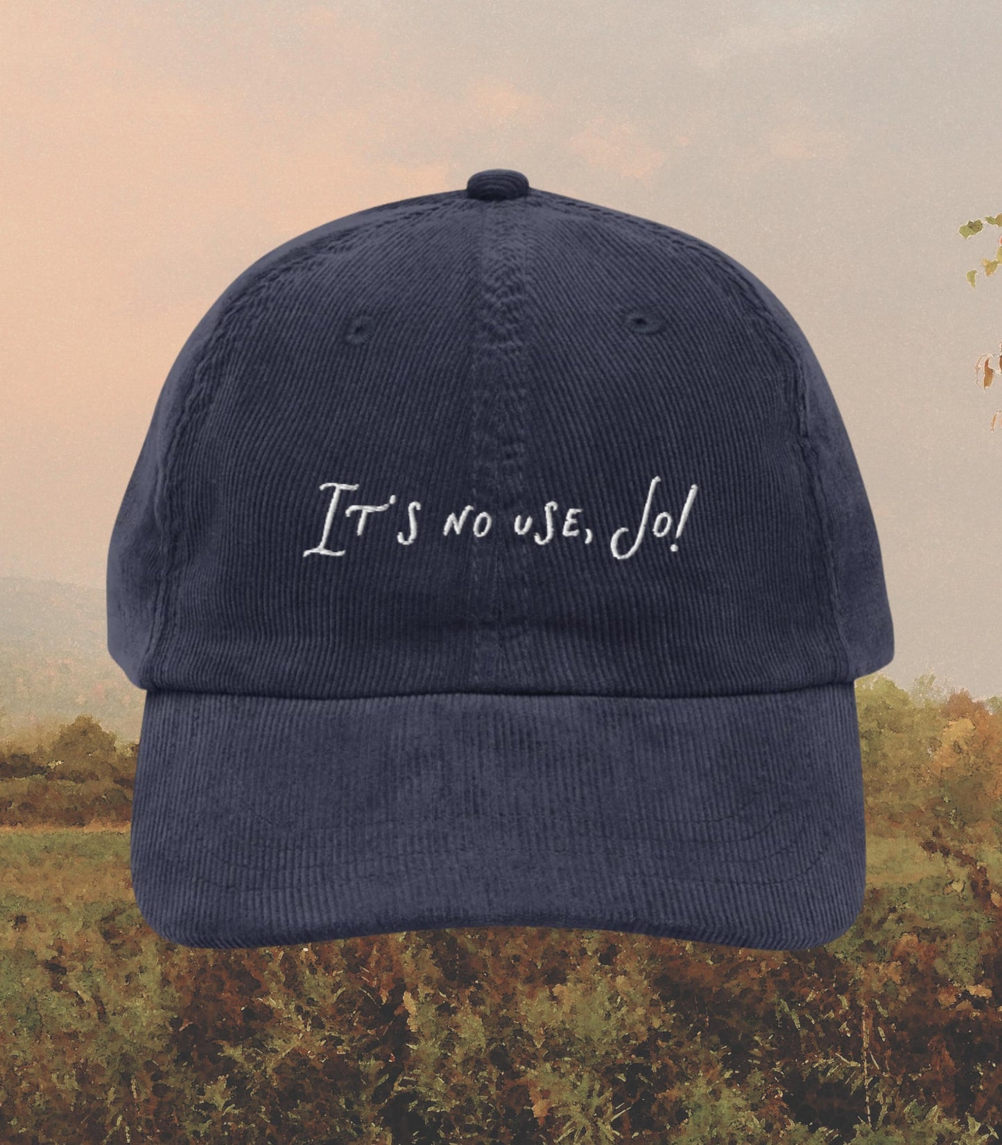 Little Women It's No Use Jo Corduroy Coquette Embroidered Hat * Cottagecore March Sisters Orchard House Book Fandom Merch Bookish Gift
