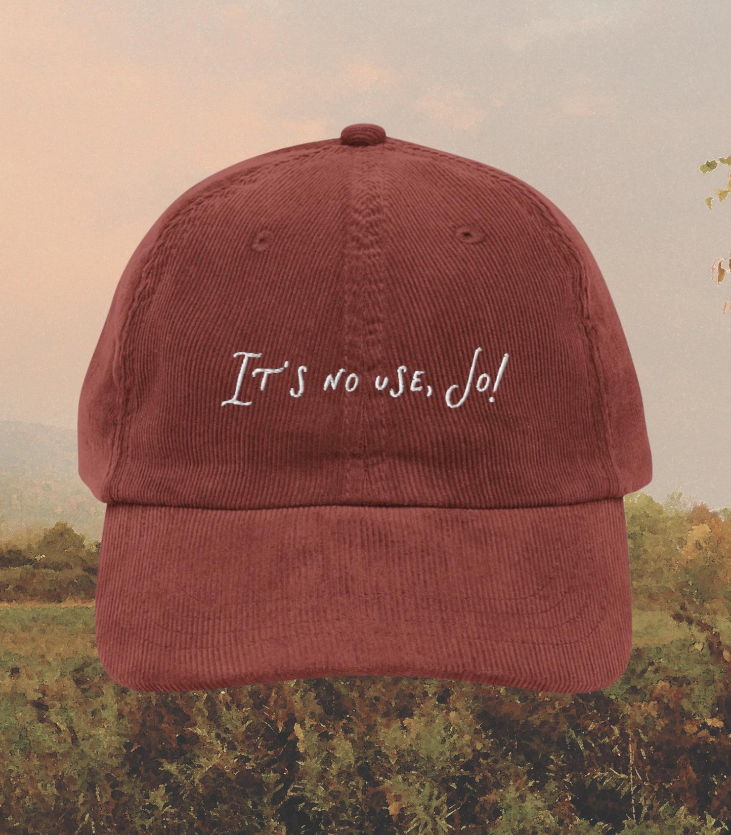 Little Women It's No Use Jo Corduroy Coquette Embroidered Hat * Cottagecore March Sisters Orchard House Book Fandom Merch Bookish Gift