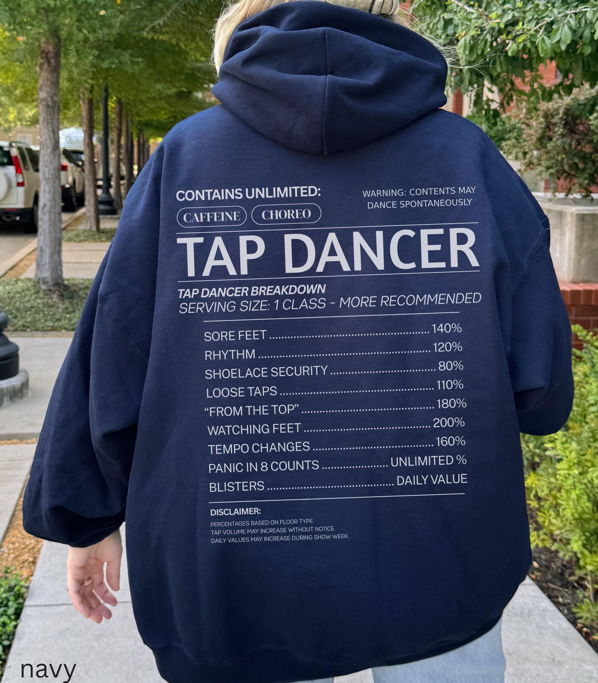Tap Funny Nutritional Facts Words on Back Hoodie Dance Teacher Dancer Tapper Tshirt Recital Comp Gift Swing Broadway Musical Theater Recital