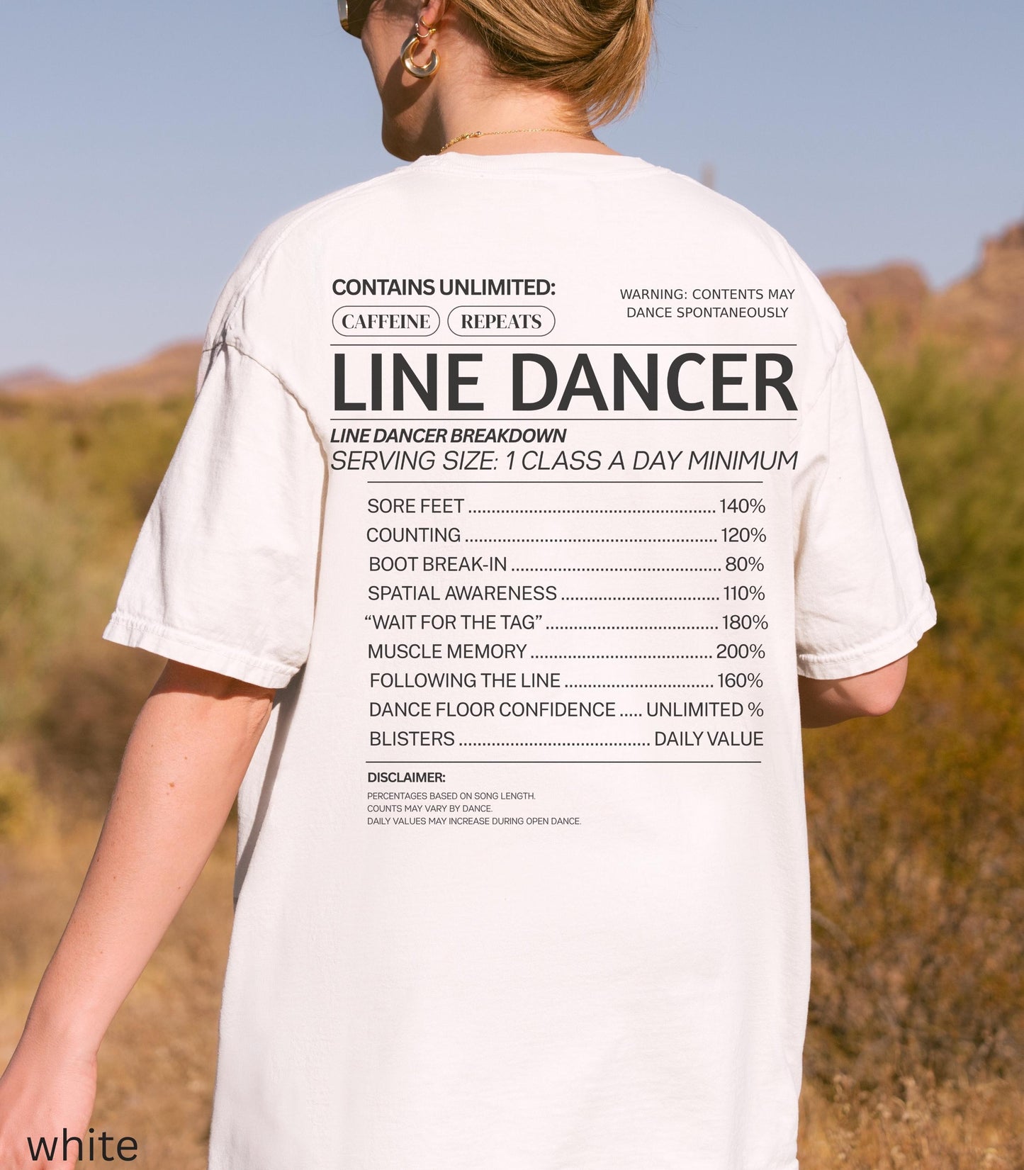 Line Dancer Nutritional Facts Funny Unisex Comfort Colors Tee * Honky Tonk Boot Scooting Cowgirl Country Western Dance Teacher Gift Idea