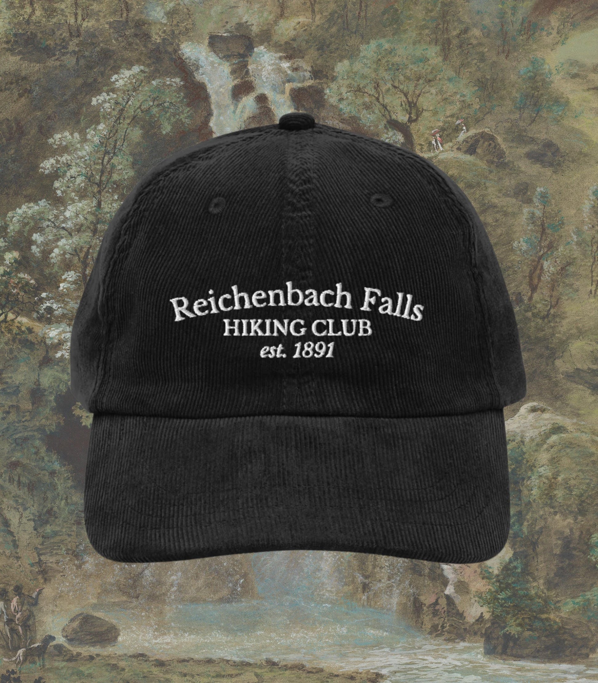 Sherlock Holmes Reichenbach Falls Hiking Club Embroidered Corduroy Hat Dark Academia Funny Hiker Gift Detective Mystery Reader 221b Baker