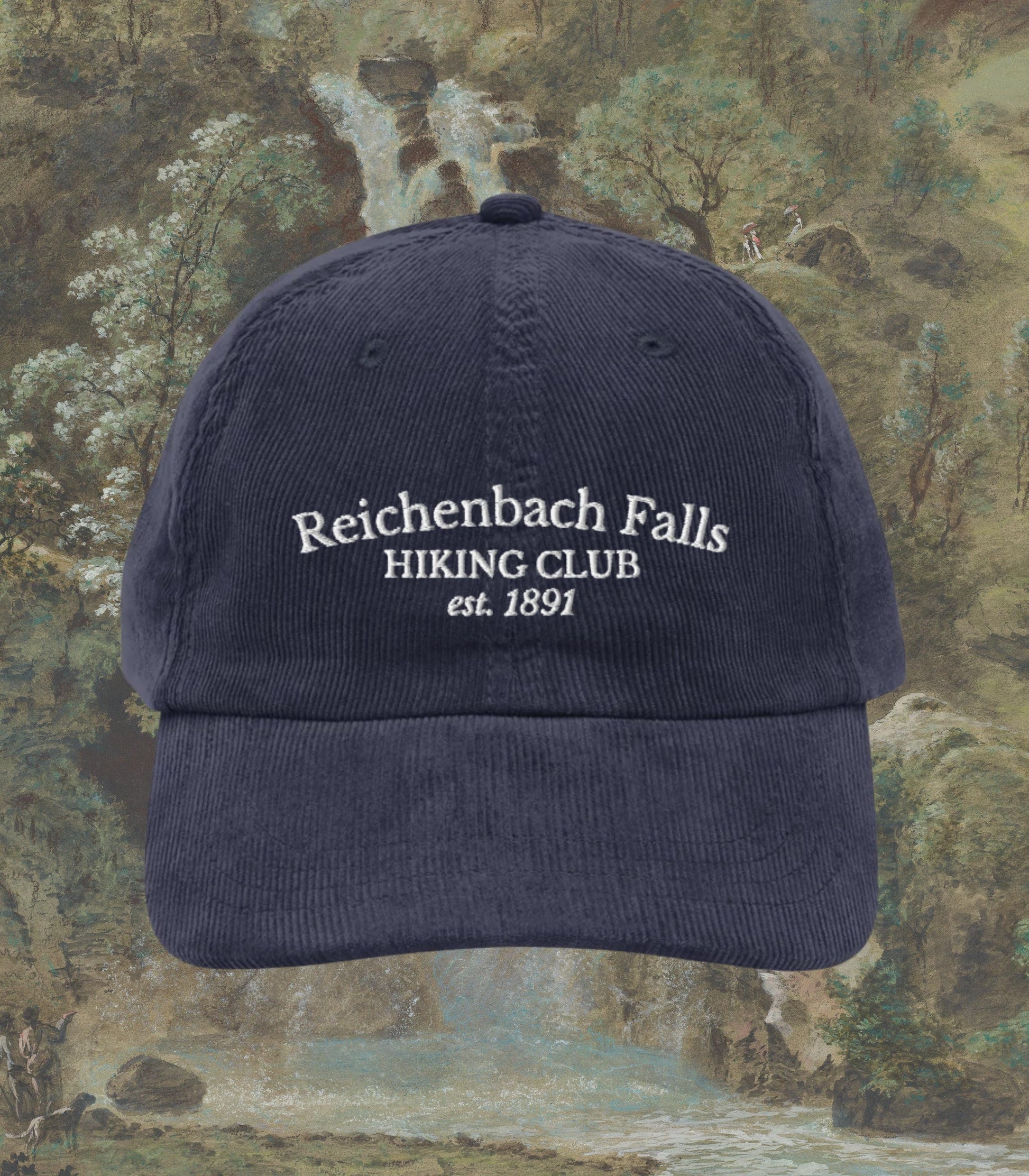 Sherlock Holmes Reichenbach Falls Hiking Club Embroidered Corduroy Hat Dark Academia Funny Hiker Gift Detective Mystery Reader 221b Baker