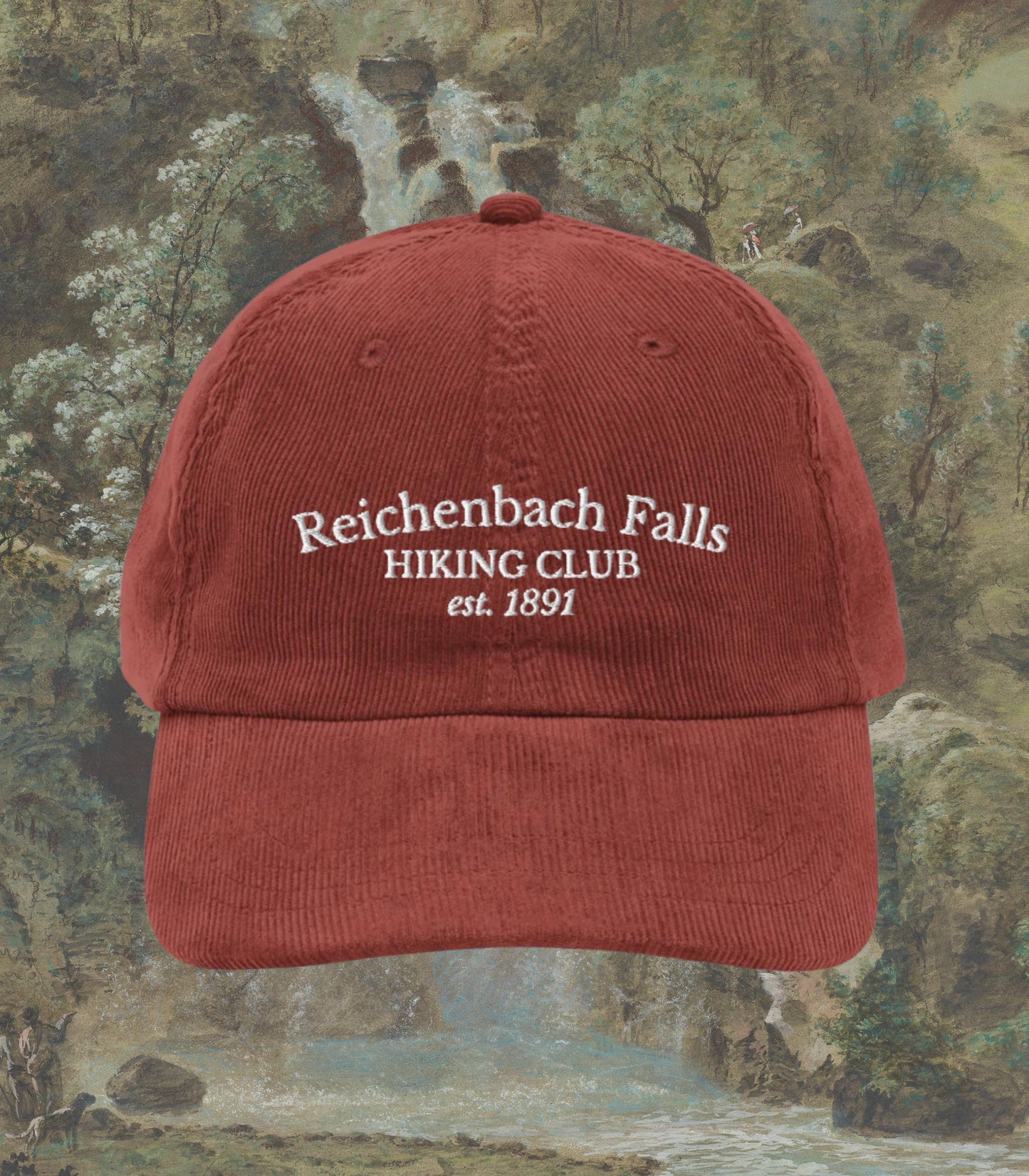 Sherlock Holmes Reichenbach Falls Hiking Club Embroidered Corduroy Hat Dark Academia Funny Hiker Gift Detective Mystery Reader 221b Baker