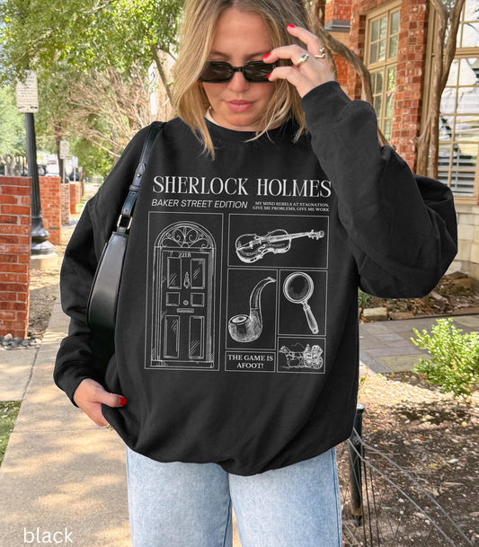 Sherlock Holmes Comfort Colors Sweatshirt * Dark Light Academia Game is Afoot Elementary Watson Detective Mystery Reader Bookish Club Gift