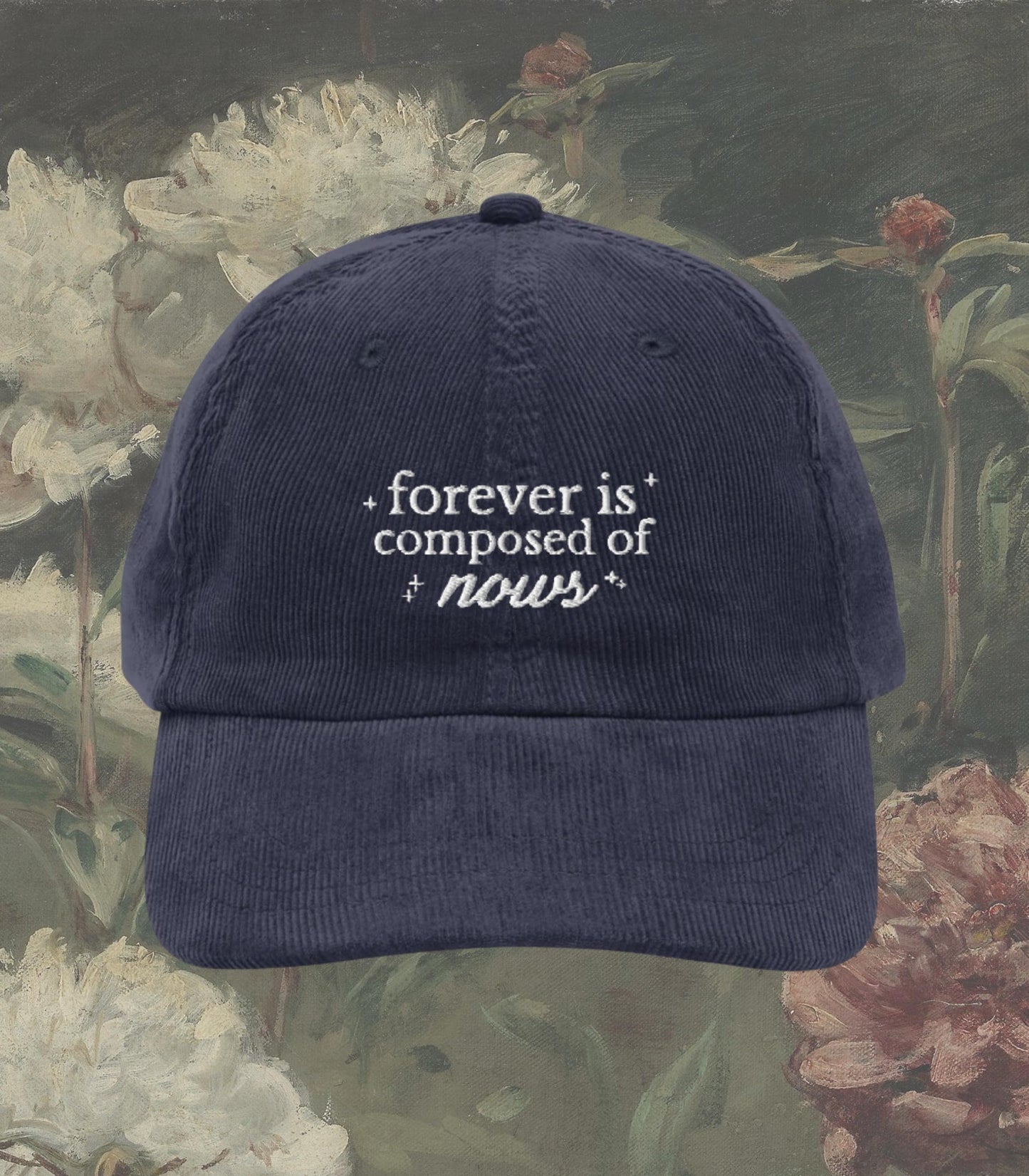 Emily Dickinson Forever is Composed of Nows Embroidered Corduroy Hat * Gothic Poetry Poet Dark Academia English Major Teacher Librarian Gift