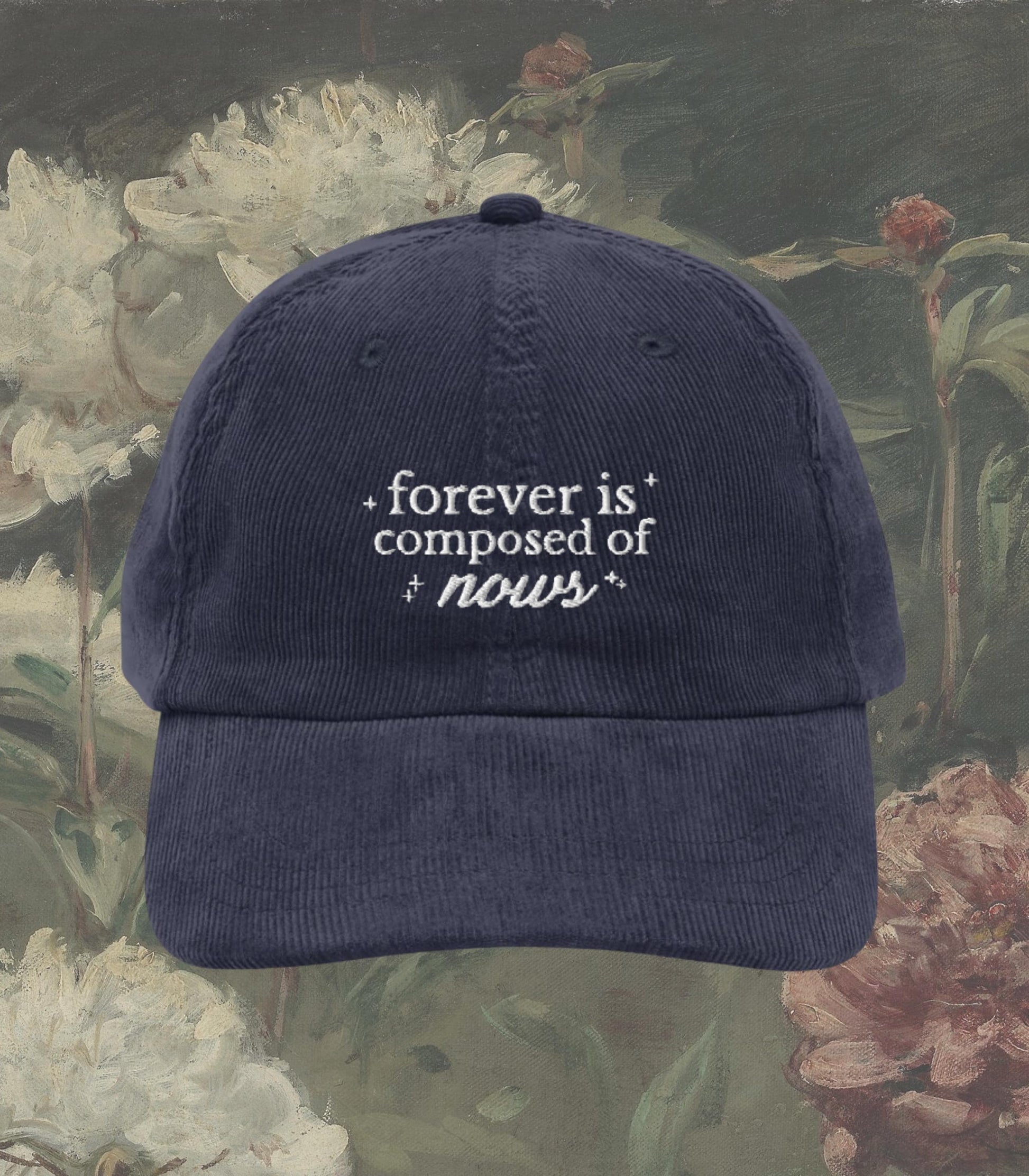 Emily Dickinson Forever is Composed of Nows Embroidered Corduroy Hat * Gothic Poetry Poet Dark Academia English Major Teacher Librarian Gift