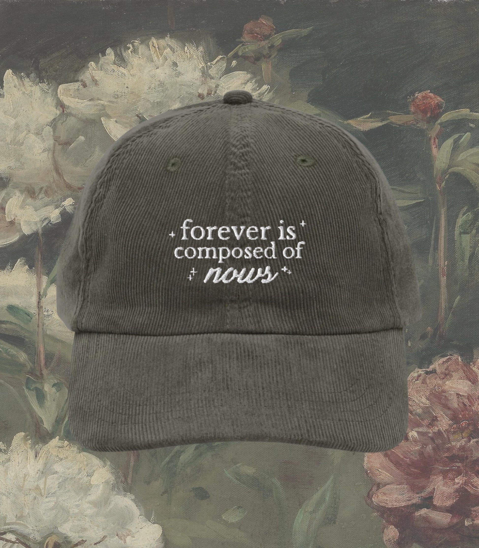 Emily Dickinson Forever is Composed of Nows Embroidered Corduroy Hat * Gothic Poetry Poet Dark Academia English Major Teacher Librarian Gift