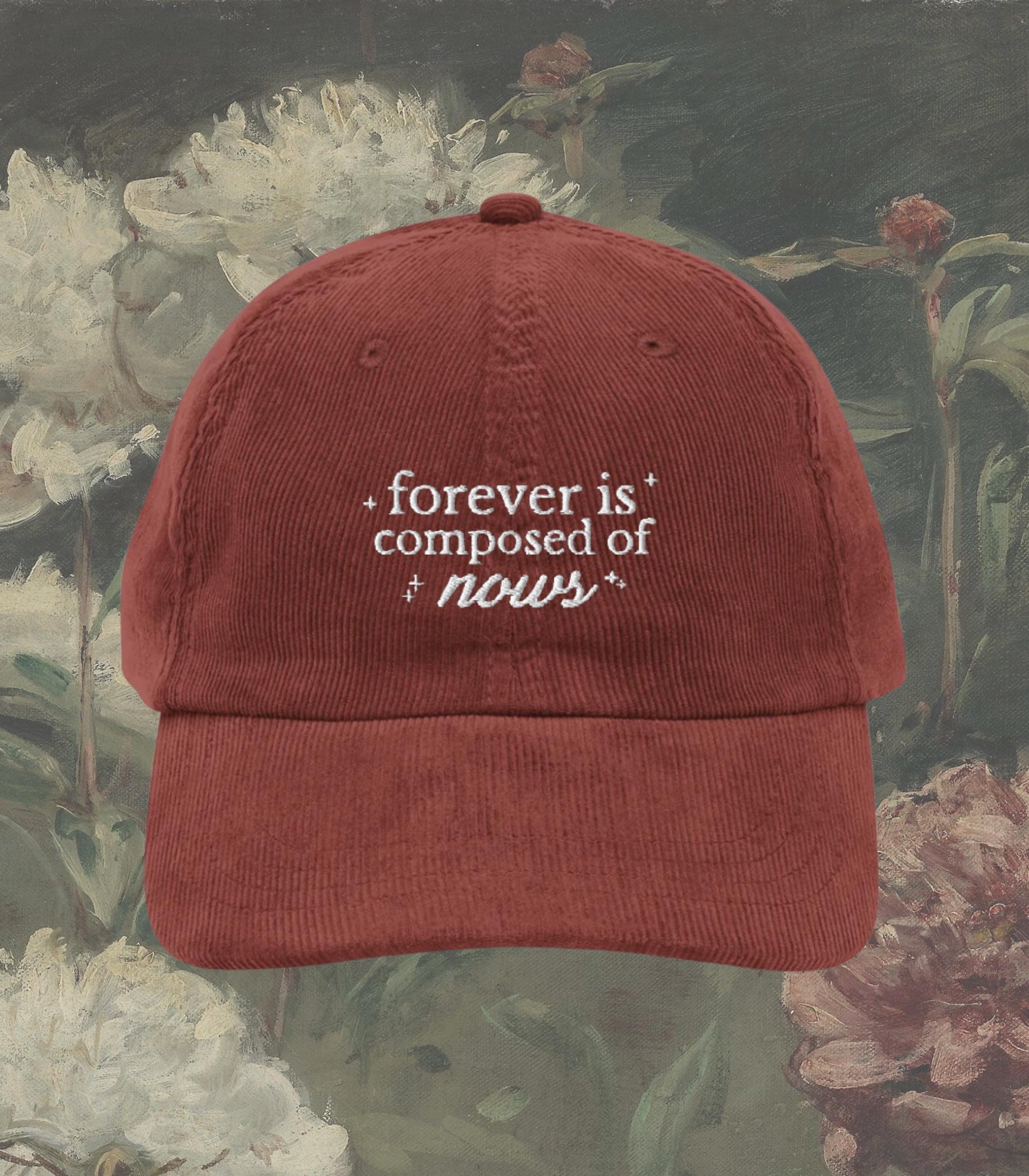 Emily Dickinson Forever is Composed of Nows Embroidered Corduroy Hat * Gothic Poetry Poet Dark Academia English Major Teacher Librarian Gift