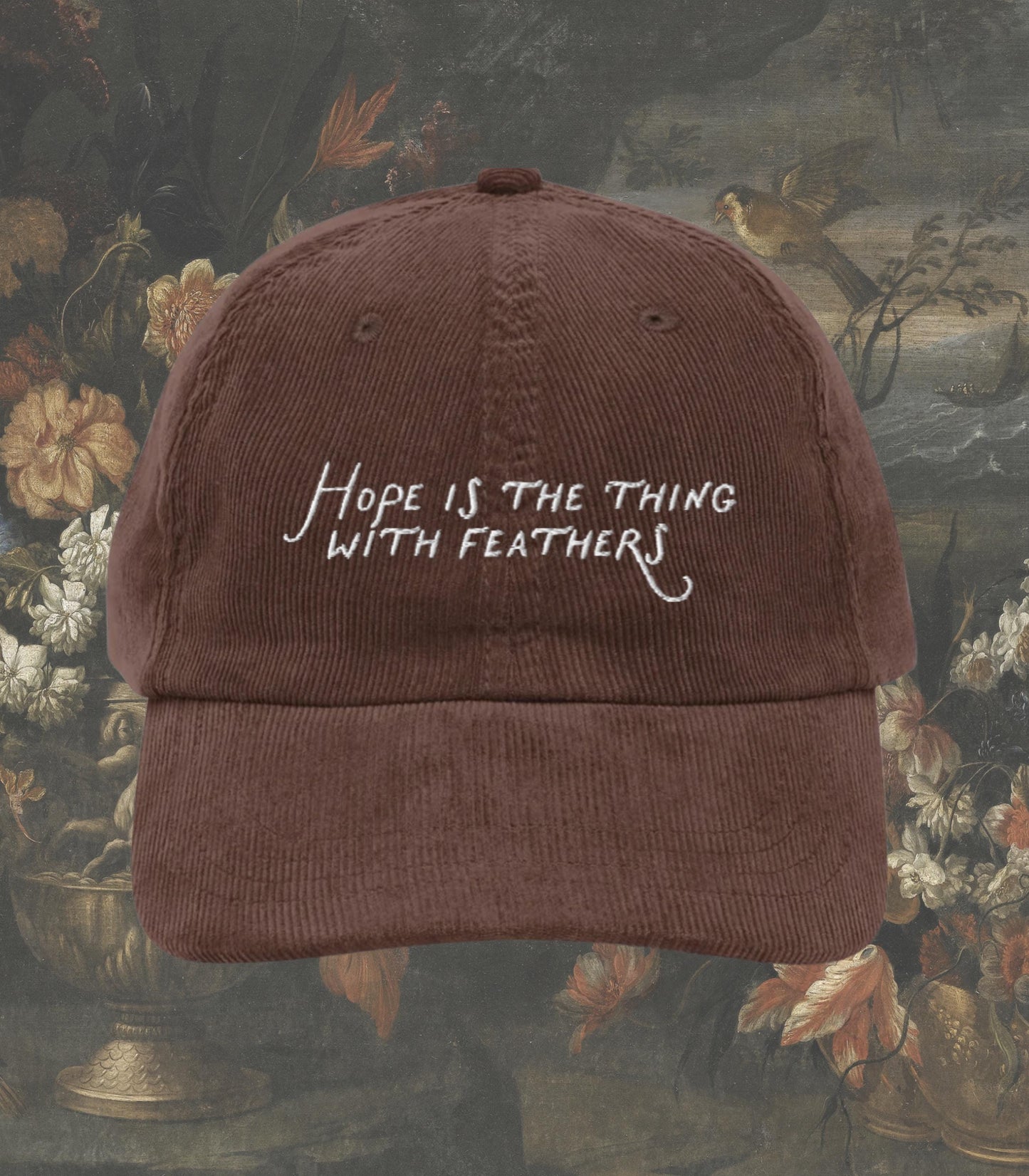 Emily Dickinson Hope Feathers Quote Embroidered Corduroy Hat * Gothic Lit Book Lover English Major Teacher Librarian Writer Reader Gift Idea