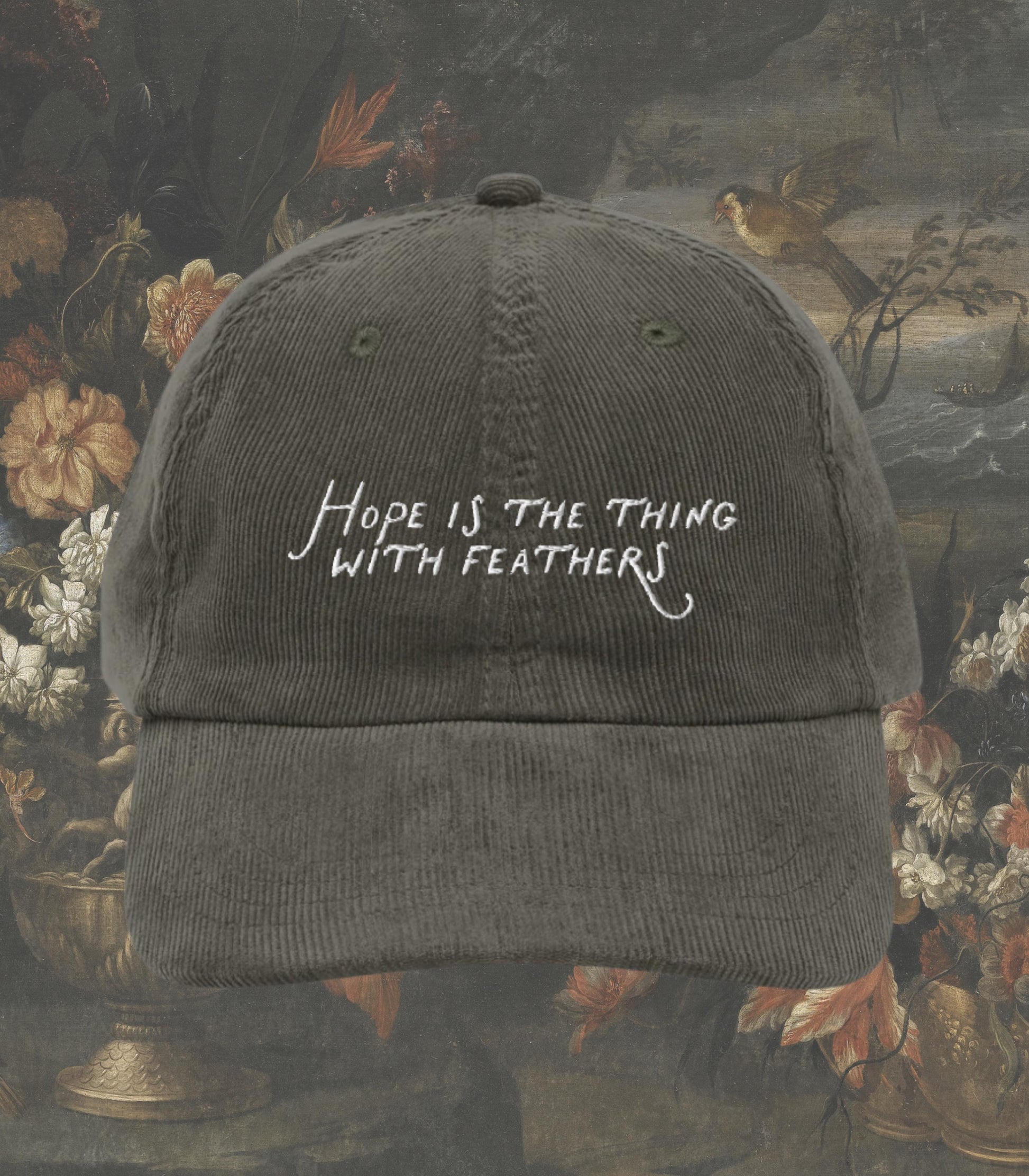 Emily Dickinson Hope Feathers Quote Embroidered Corduroy Hat * Gothic Lit Book Lover English Major Teacher Librarian Writer Reader Gift Idea
