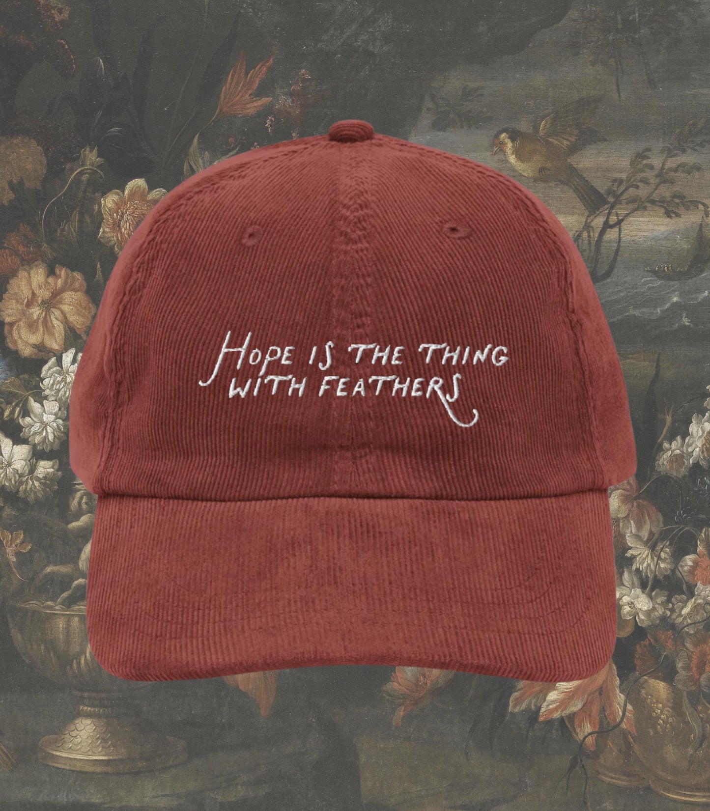Emily Dickinson Hope Feathers Quote Embroidered Corduroy Hat * Gothic Lit Book Lover English Major Teacher Librarian Writer Reader Gift Idea