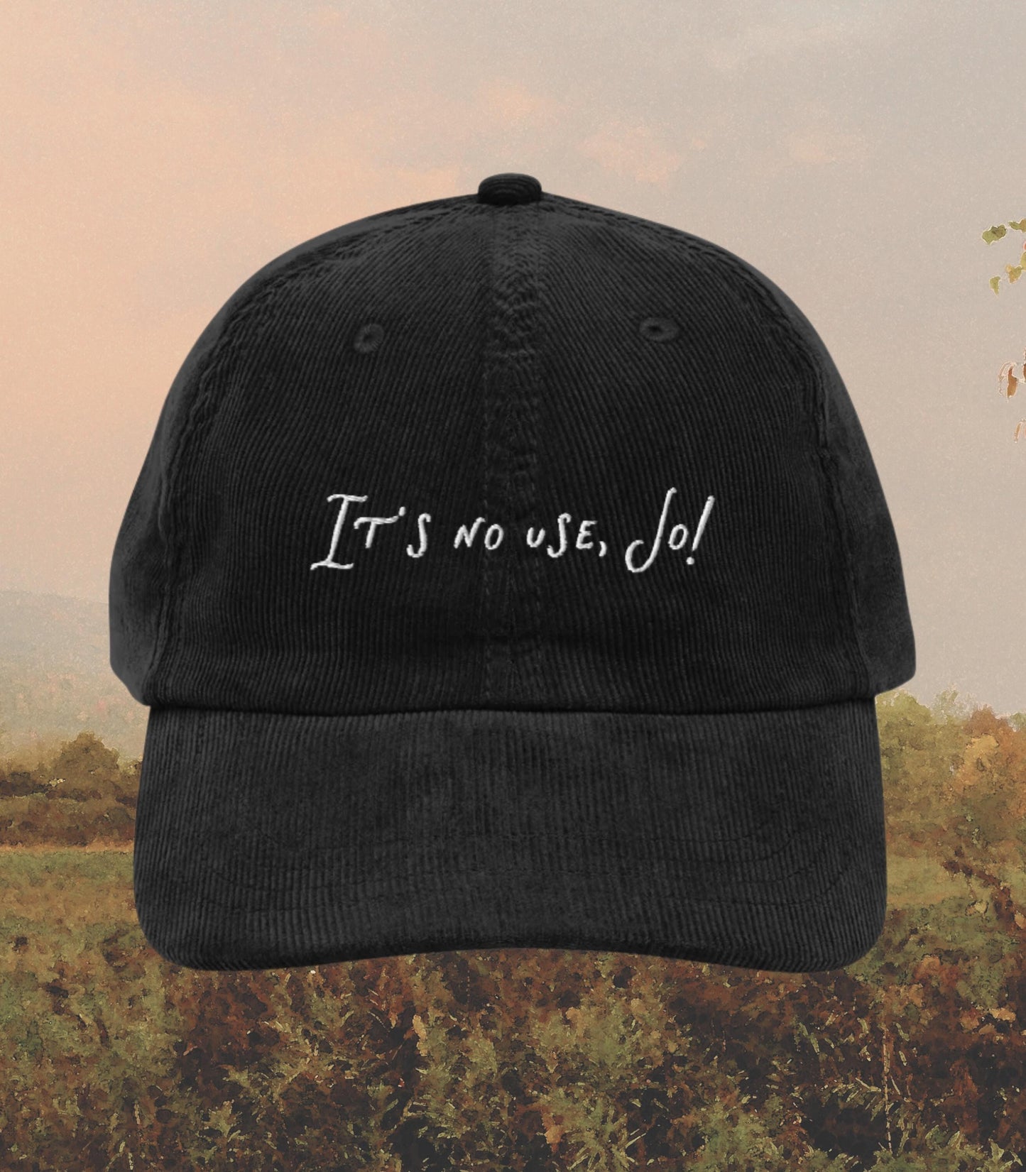 Little Women It's No Use Jo Corduroy Coquette Embroidered Hat * Cottagecore March Sisters Orchard House Book Fandom Merch Bookish Gift