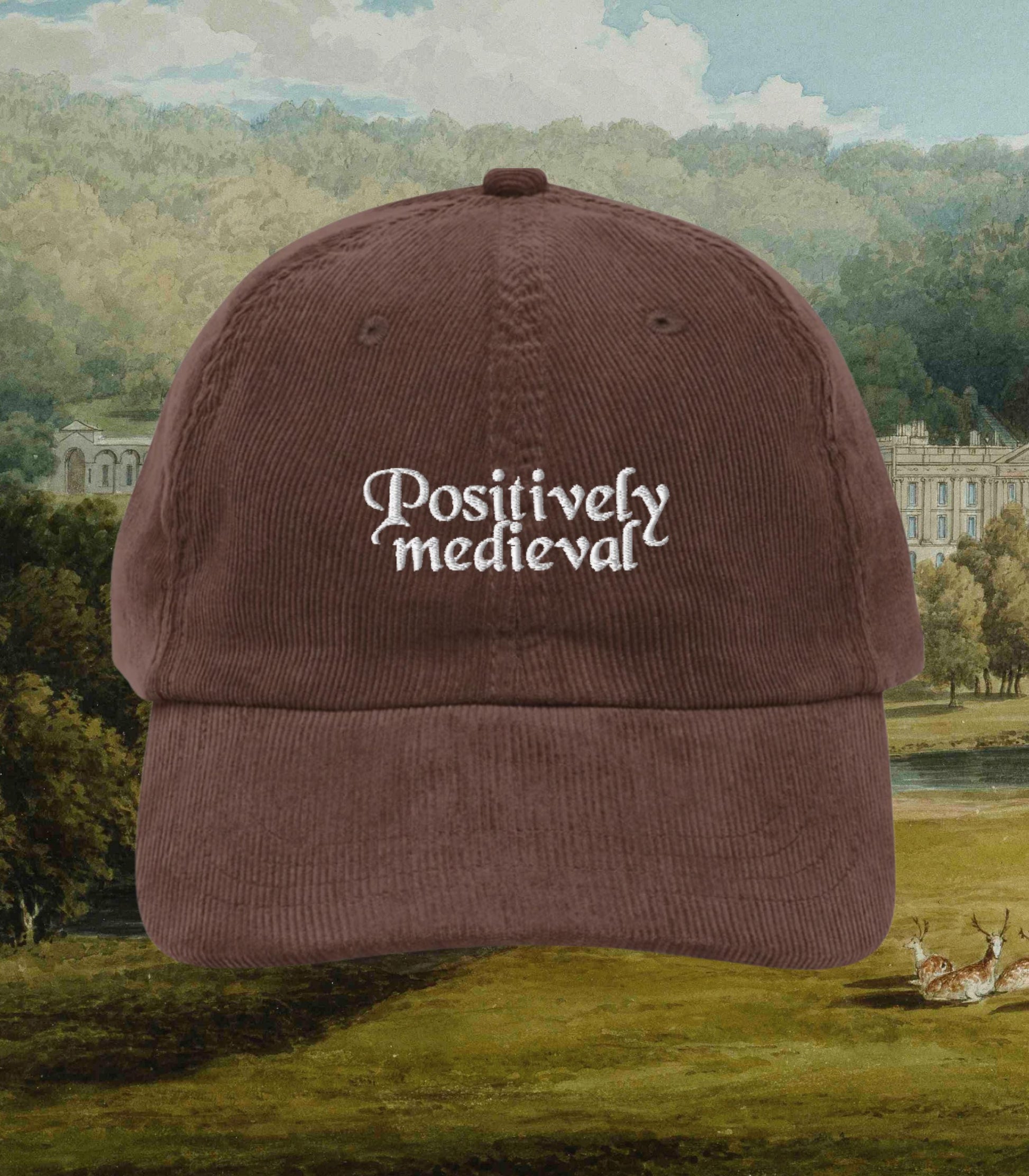 Pride & Prejudice Positively Medieval Ren Faire Vintage Embroidered Corduroy Dad Hat Pemberley Darcy Bookish Gift Jane Austen Merch Regency