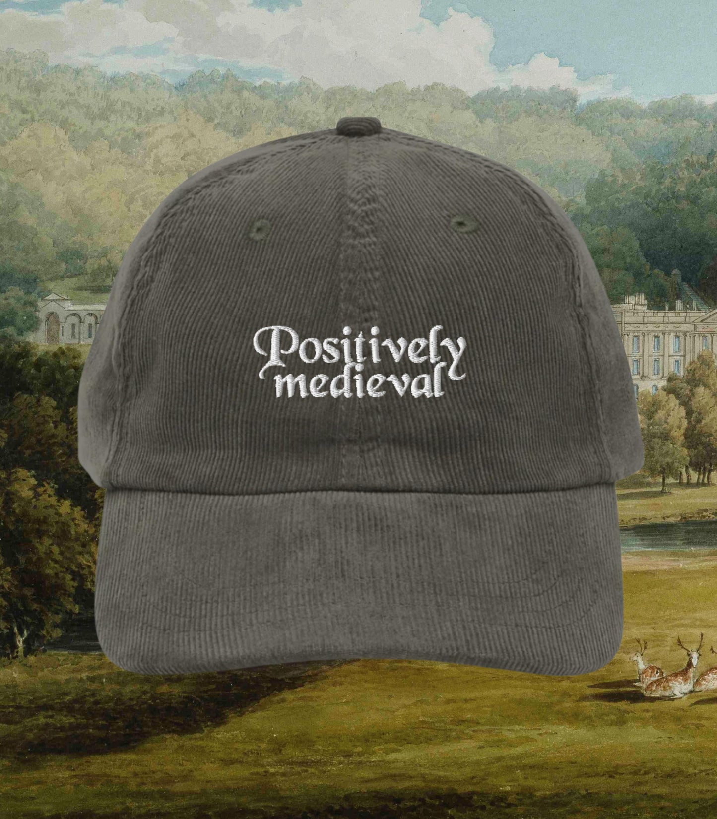 Pride & Prejudice Positively Medieval Ren Faire Vintage Embroidered Corduroy Dad Hat Pemberley Darcy Bookish Gift Jane Austen Merch Regency
