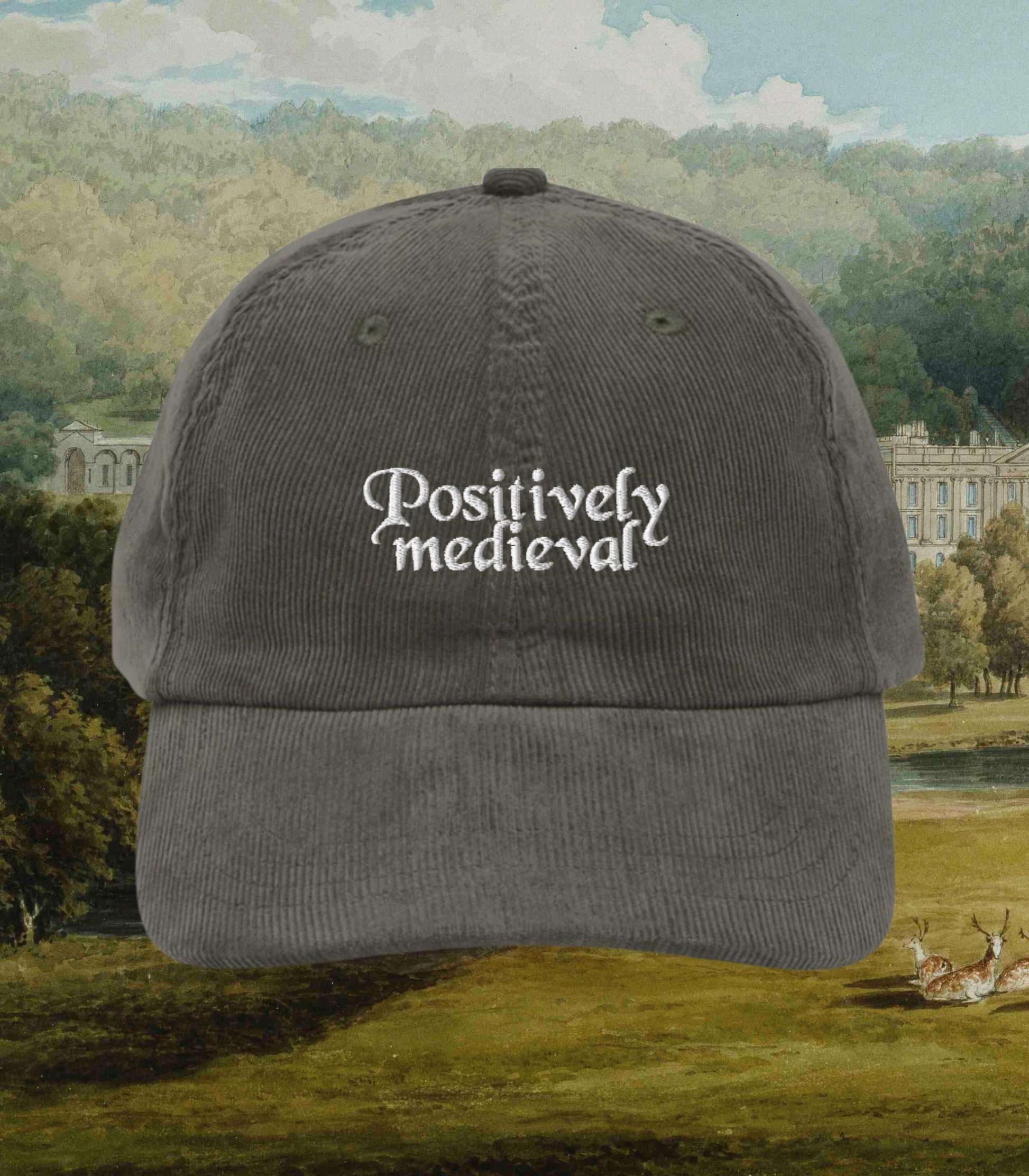 Pride & Prejudice Positively Medieval Ren Faire Vintage Embroidered Corduroy Dad Hat Pemberley Darcy Bookish Gift Jane Austen Merch Regency