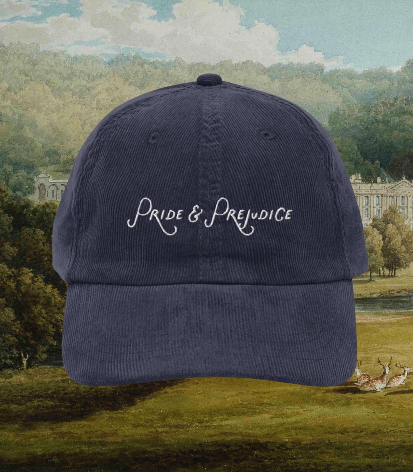 Pride & Prejudice Vintage Embroidered Corduroy Hat Pemberley Darcy Hand Flex Fond of Walking Book Lover Bookish Gift Idea Jane Austen Merch