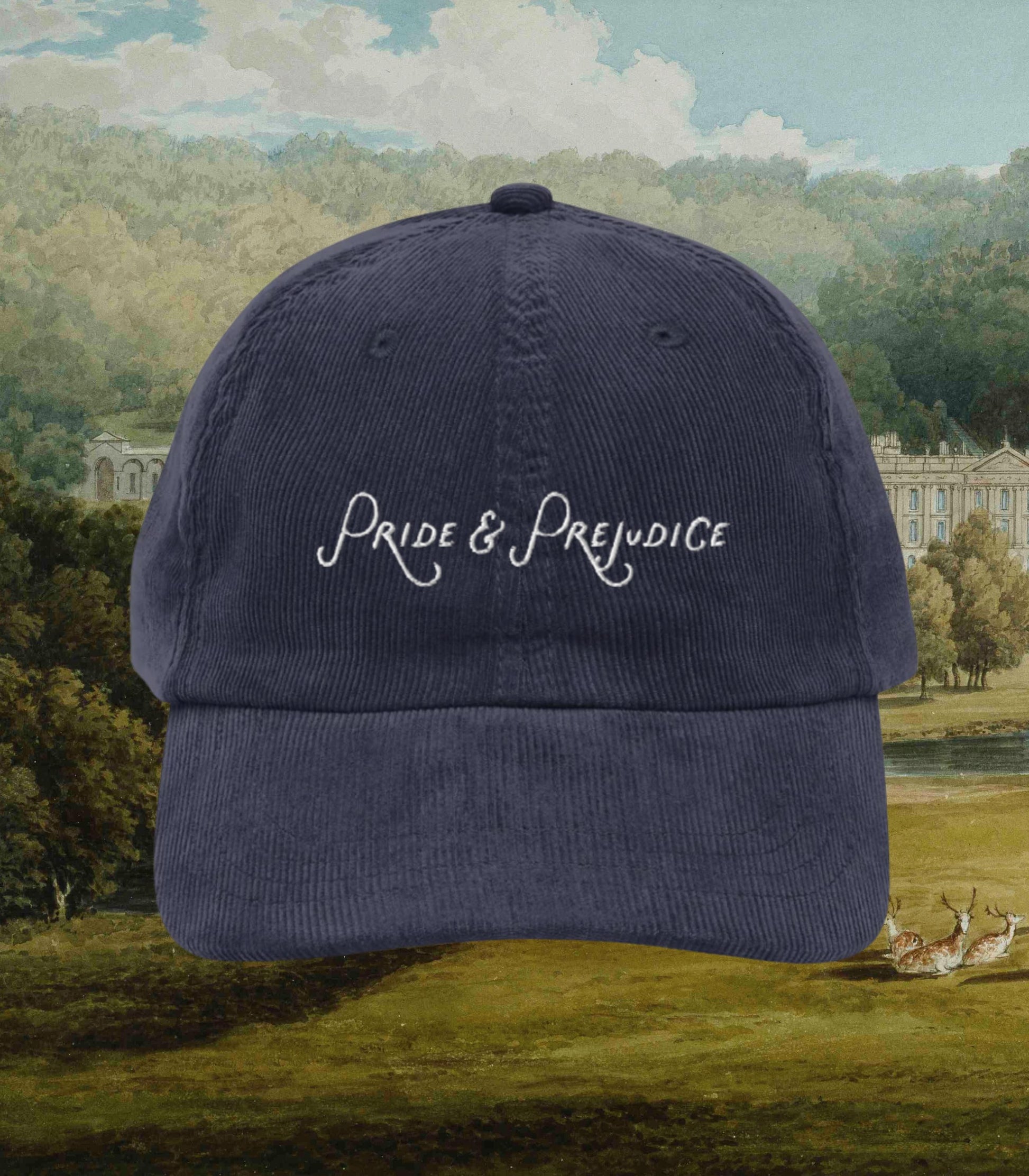 Pride & Prejudice Vintage Embroidered Corduroy Hat Pemberley Darcy Hand Flex Fond of Walking Book Lover Bookish Gift Idea Jane Austen Merch