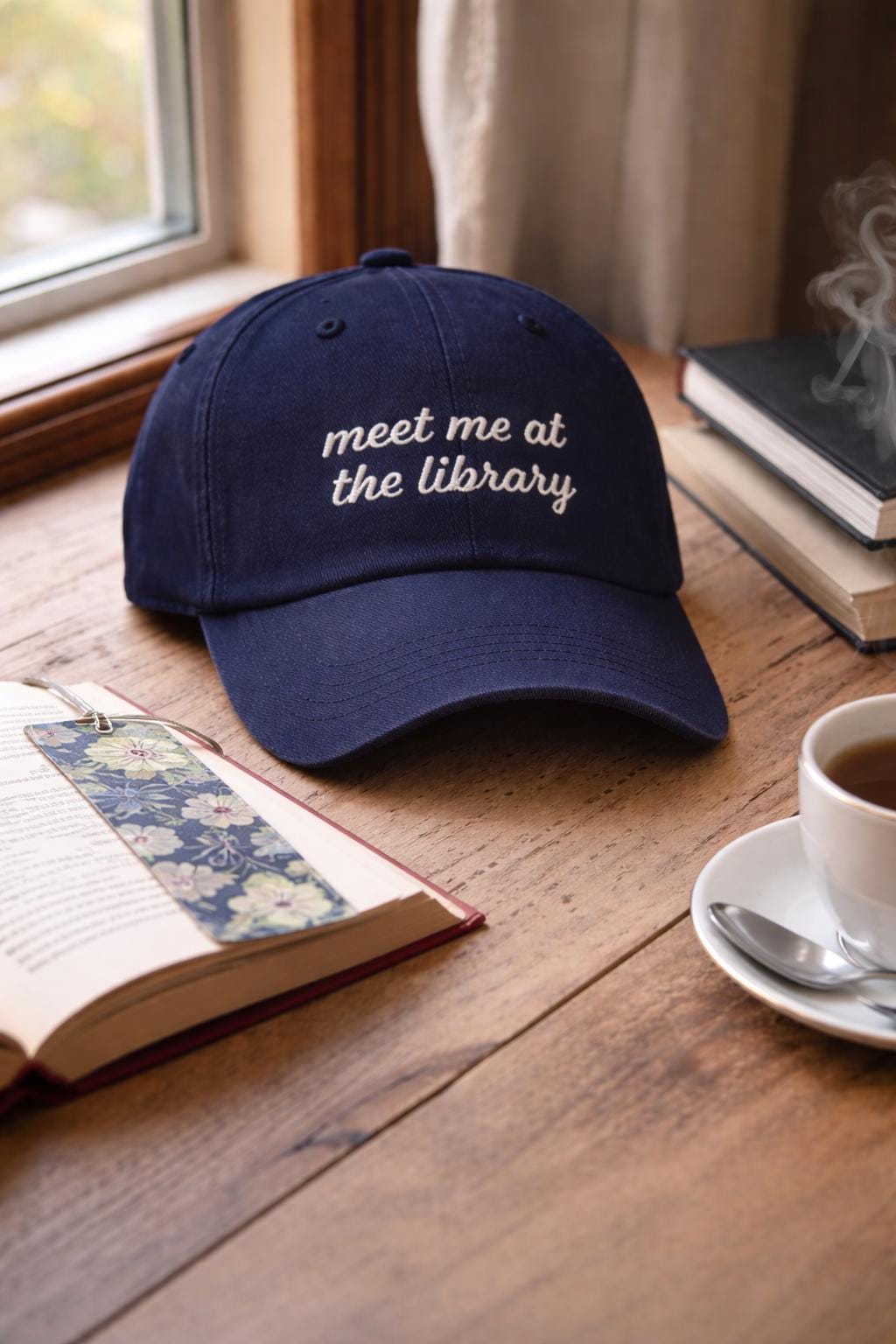 Meet me at the library Bookish Merch Embroidered Hat * Hot Girls Read Support Local Public Library Romantasy Reader Book Club Librarian Gift