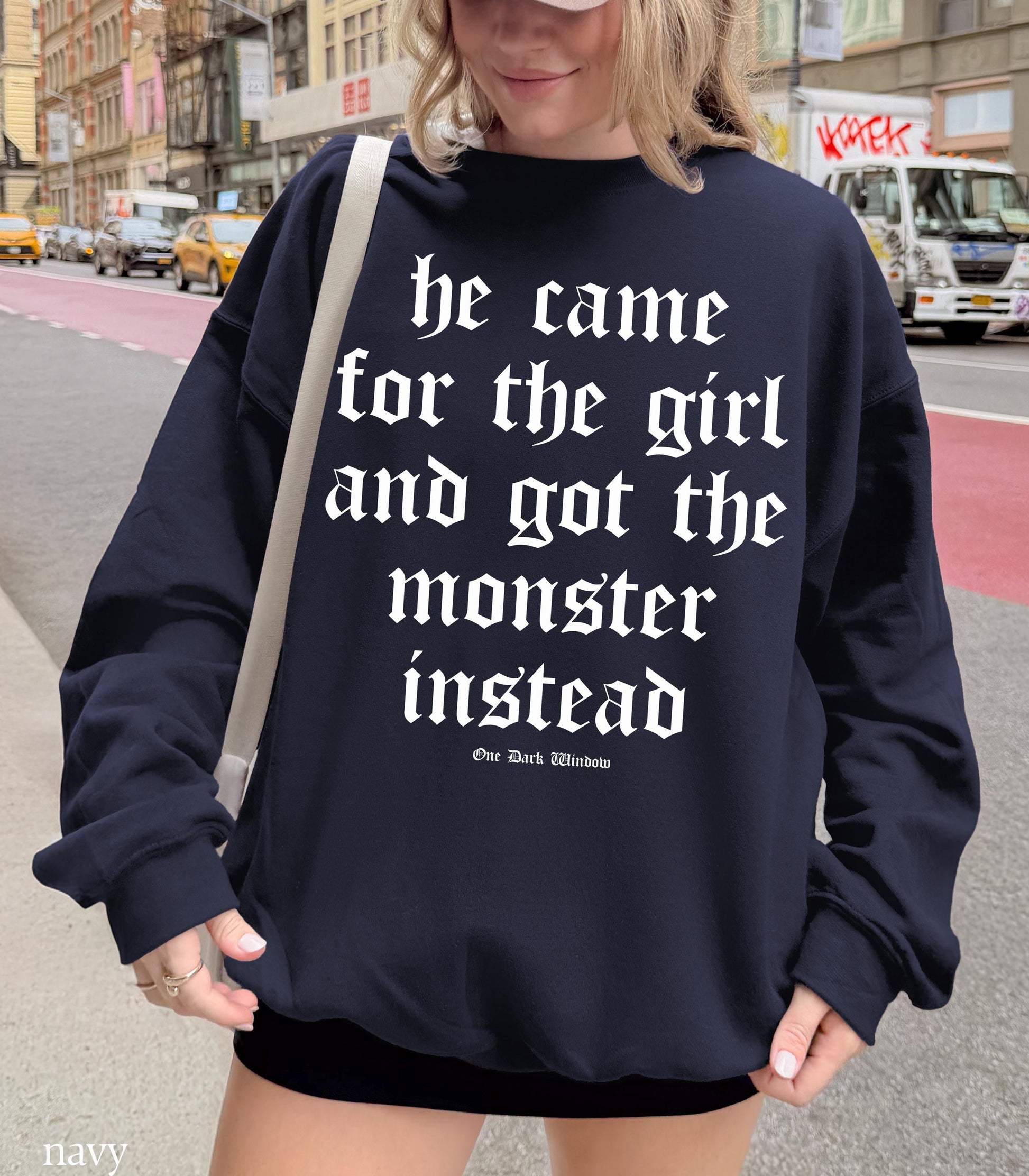 One Dark Window Monster Quote Sweatshirt LICENSED Rachel Gillig Bookish Romantasy Fandom Merch Reader Nightmare Spindle Be Wary Clever Good